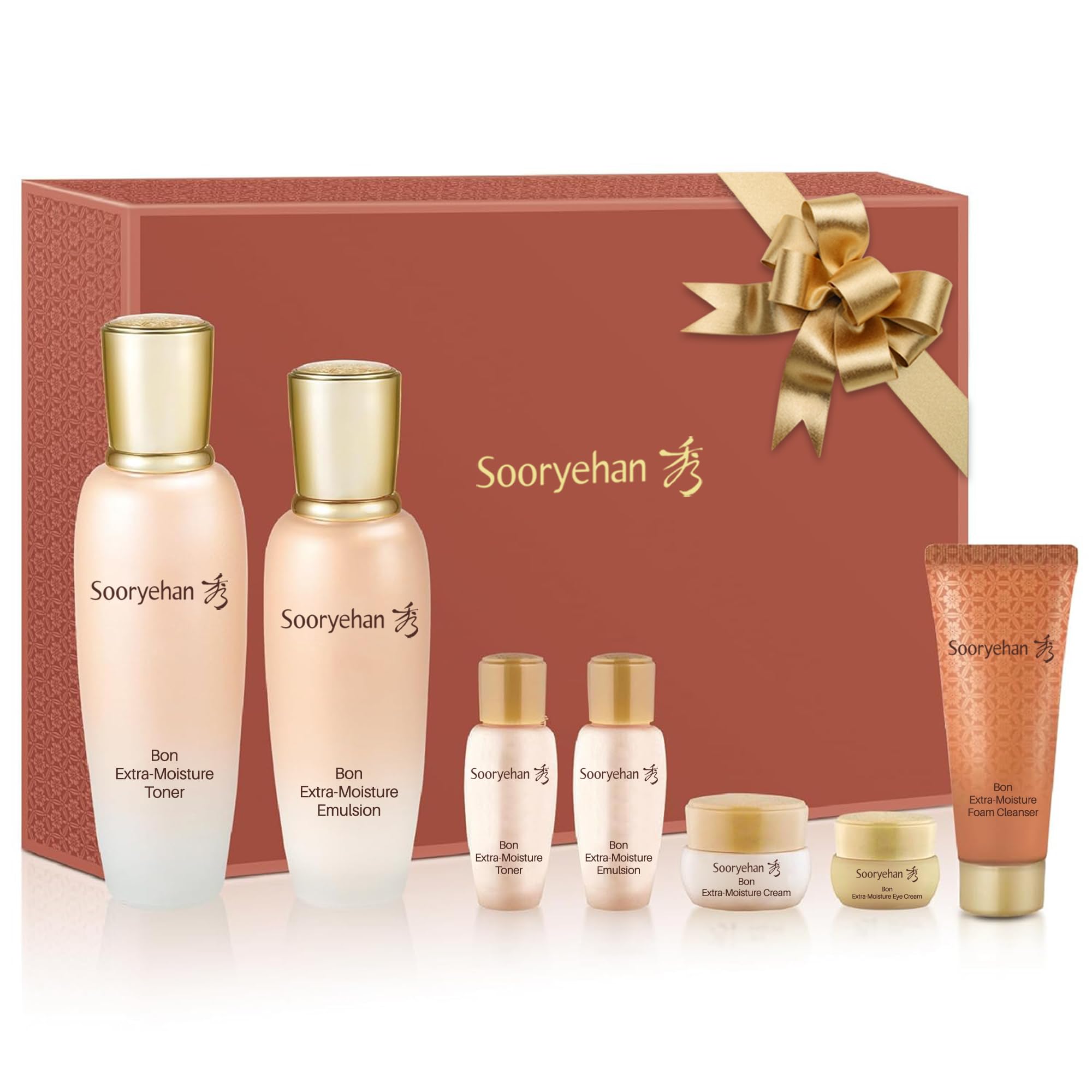 Sooryehan Bon Extra Moisture Korean Skin Care Gift Set (13.01 Fl Oz) - Luxury Premium High-end by LG Beauty. Hydrating Toner, Emulsion Lotion, Cleansing Foam, Eye Cream.