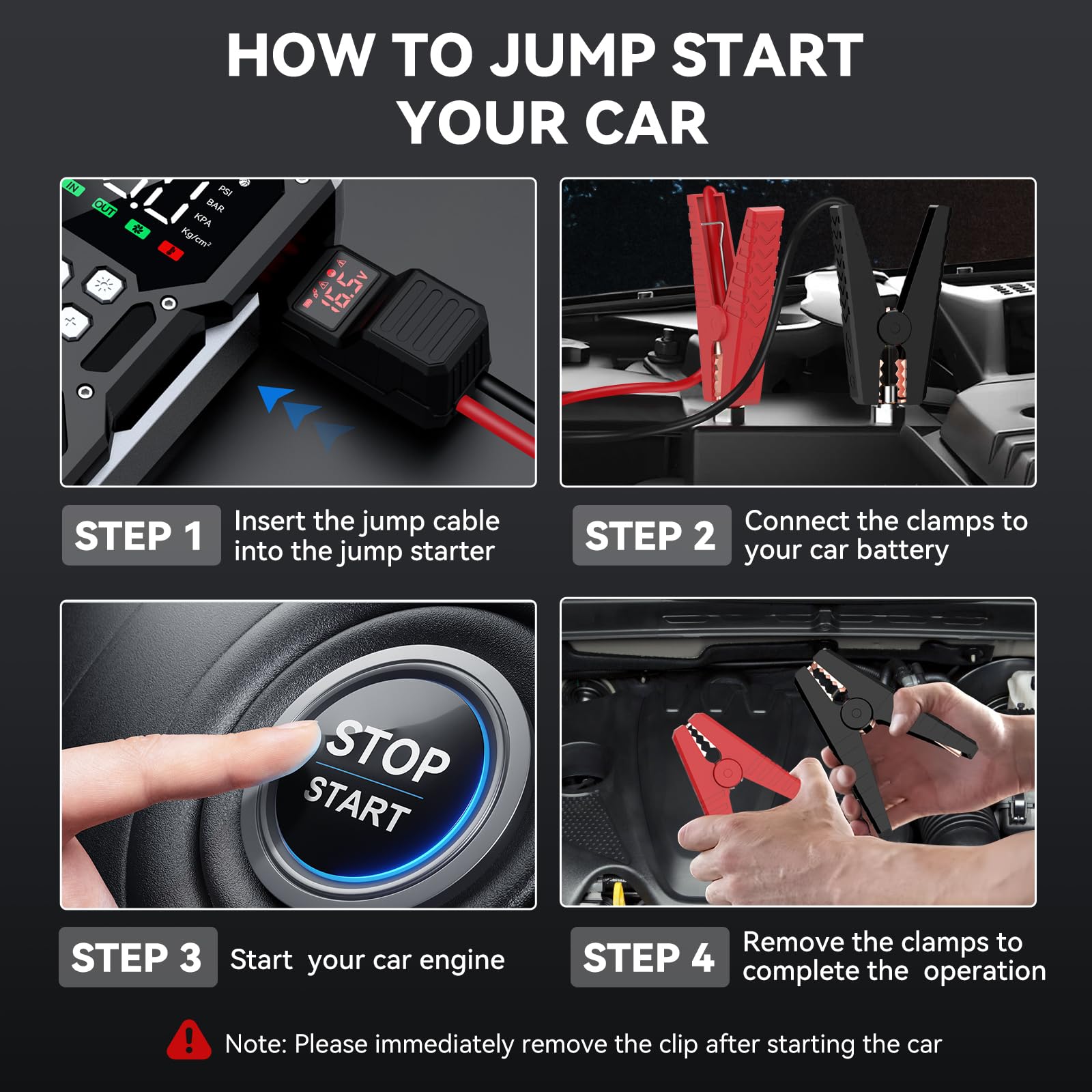 Portable Car Jump Starter with Air Compressor, ACEZUK 150PSI 5000A Jump Starter (All Gas/10.0L Diesel), 12V Car Battery Jump Box Car Battery Jumper Starter with 3.4" LCD Display, 2 Lights