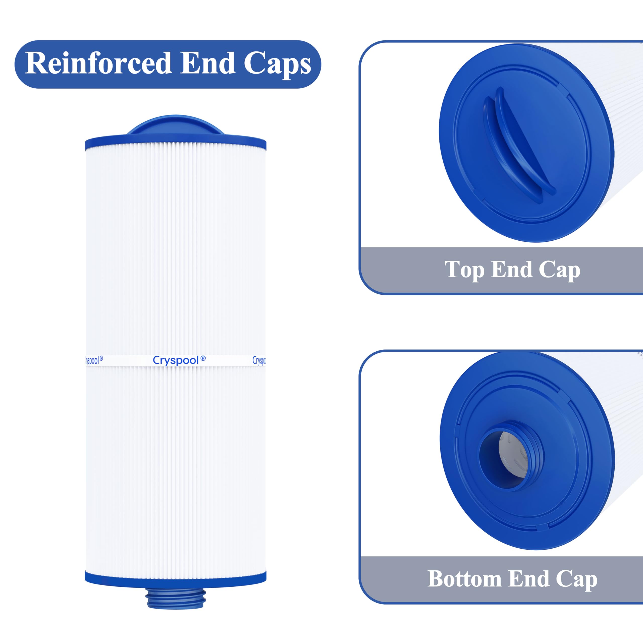 Cryspool® 06046 Filter Compatible with J-300, J400, 6CH-960, FC-2800, PJW60TL-F2S, Premium, Closed Handle(Not Removable Tops), 60 Sq. Ft Spa Filter Cartridge, 2 Pack