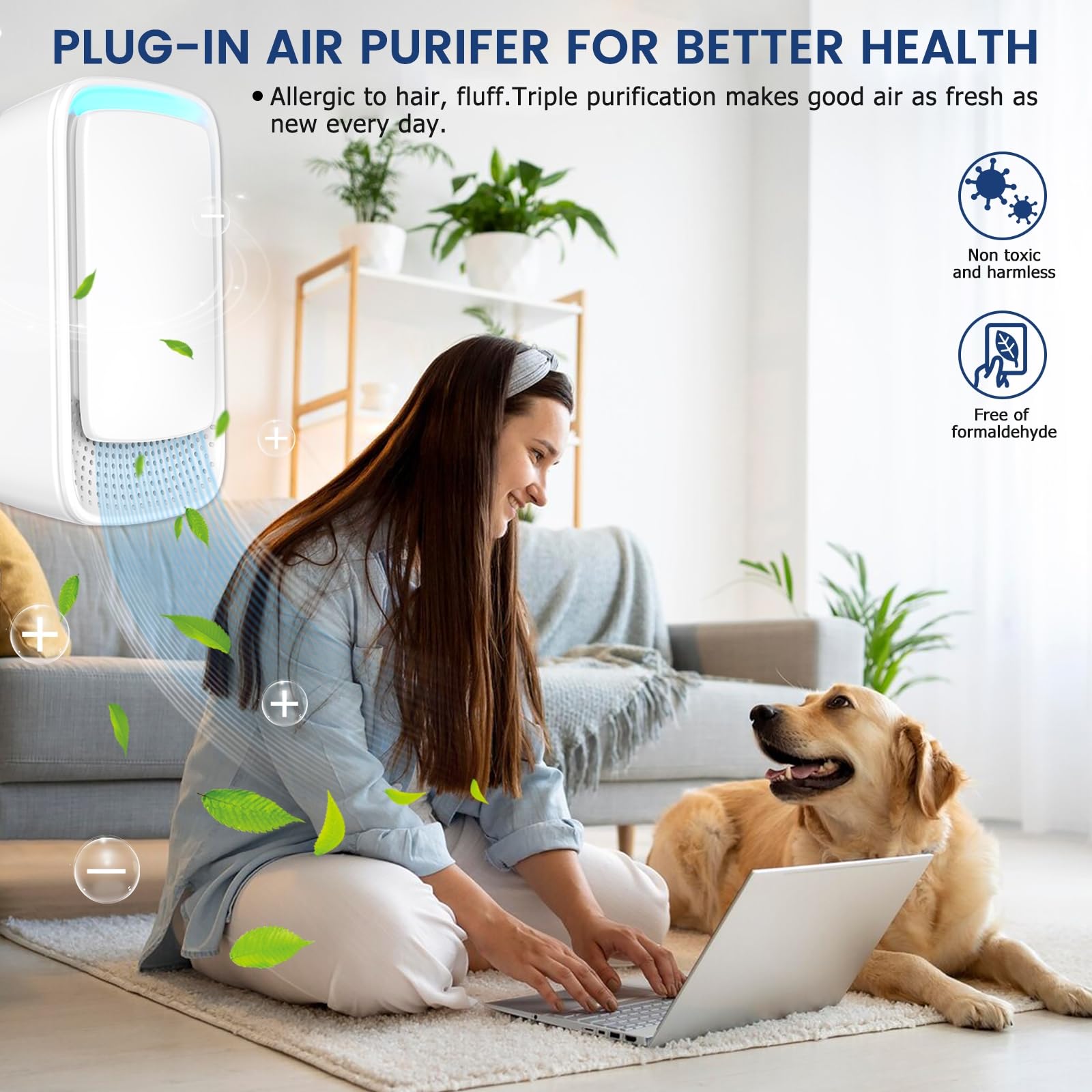Plug In Air Purifier - Ionizer Air Purifier, Negative Ion Technology for Home Quiet Operation Negative Ion Air Purifier for Bedroom, Office,Pet Room,Bathroom White (2)