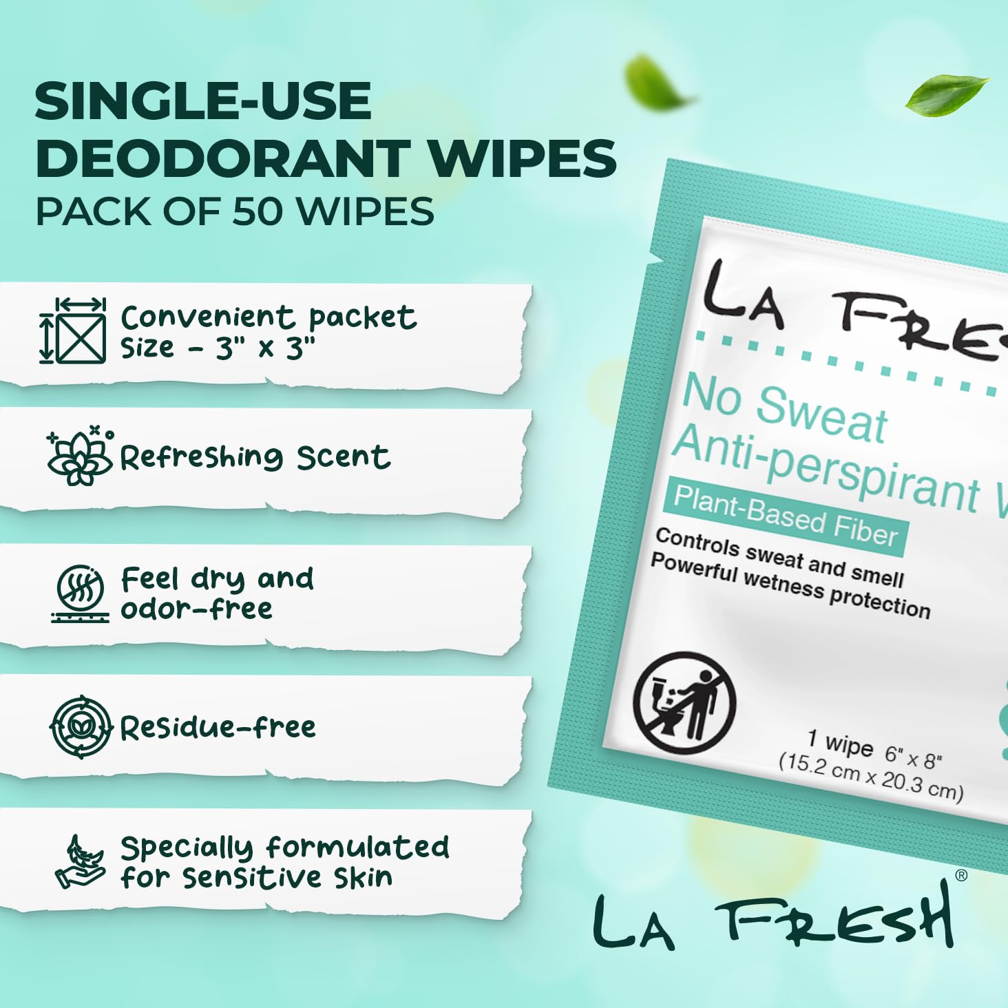 La Fresh Travel Lite Antiperspirant and Body Wipes - 50 Individually Wrapped Deodorant Wipes for Adults, Men and Women Travel Essentials