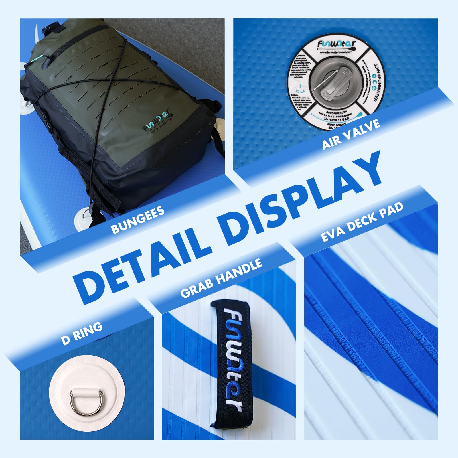 FunWater SUP Inflatable Stand Up Paddle Board 10'x31''x6'' Ultra-Light Inflatable Paddleboard with ISUP Accessories,Fins,Adjustable Paddle, Pump,Backpack, Leash