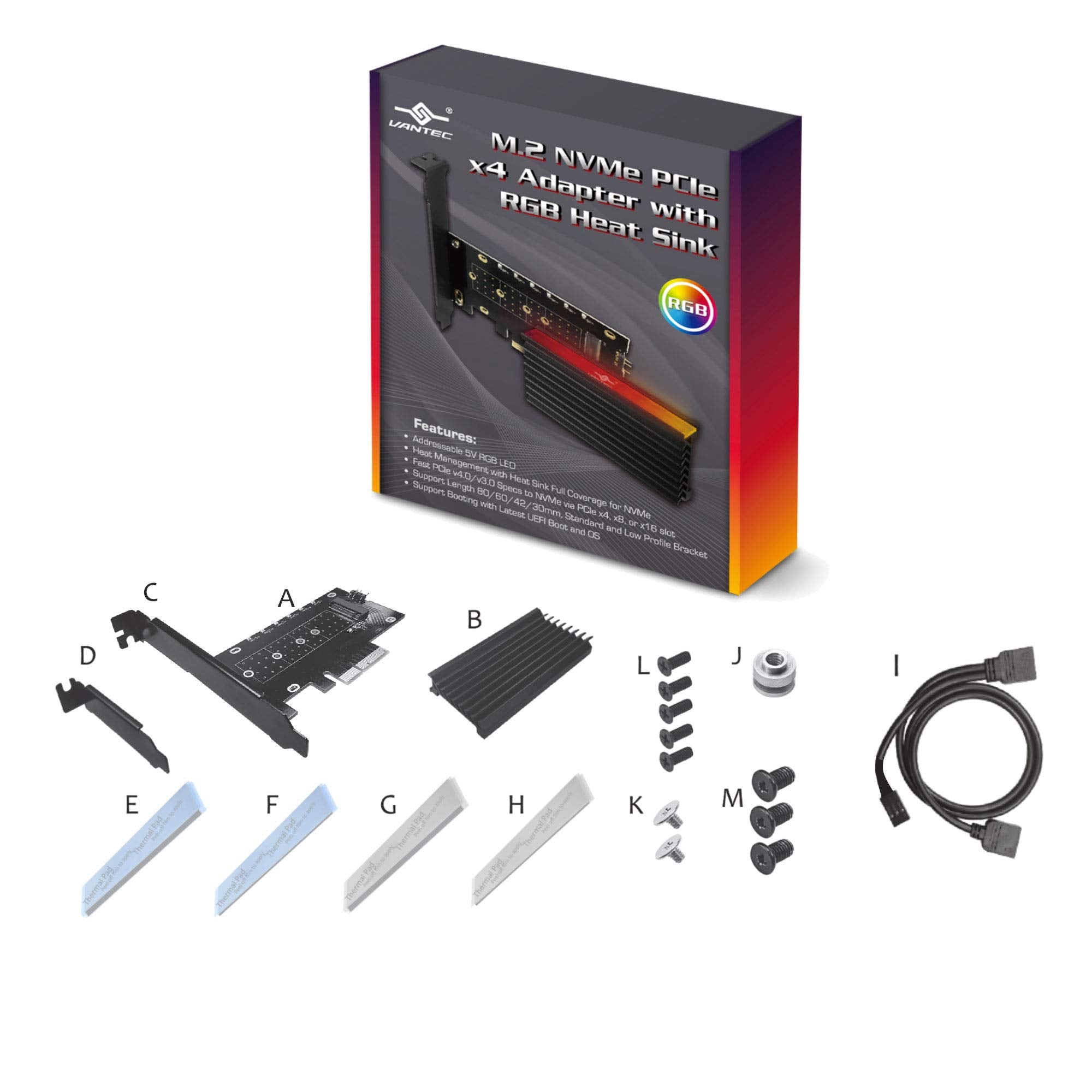 Vantec M.2 NVMe PCIe x4 Adapter with ARGB Heat Sink (UGT-M2PC12-RGB)