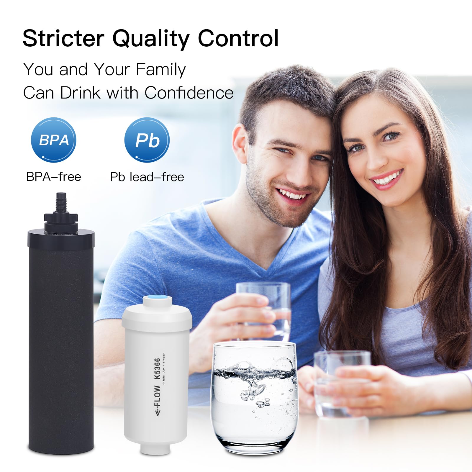 FACHIOO NSF/ANSI 375 Certified Water Filter, Replacement for Berkey® BB9-2® Black Filters & PF-2® Fluoride Filters Purification Elements and Berkey® Gravity Filter System, Pack of 4