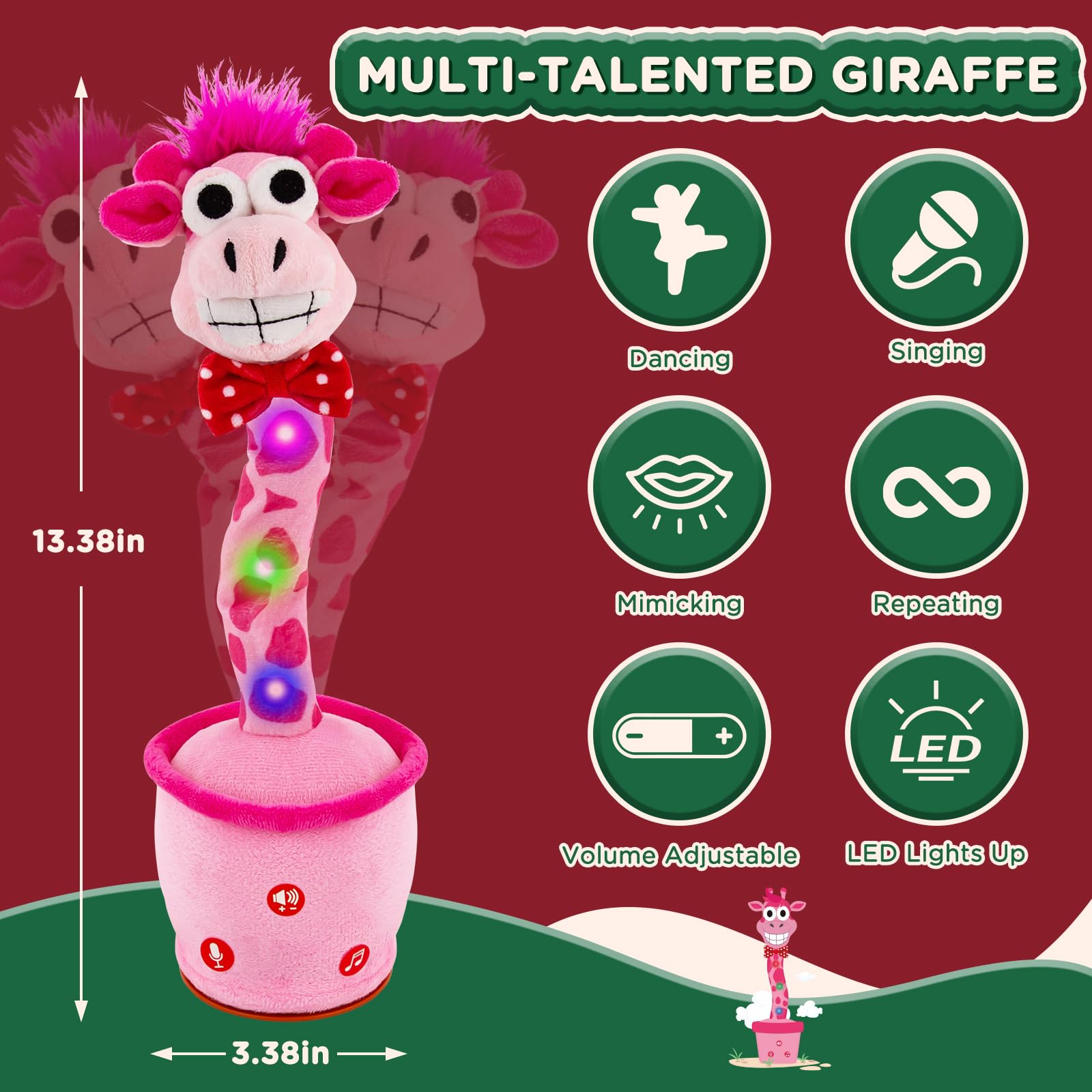 Aywewii Dancing Talking Giraffe Toy, Volume Adjustable Baby Toy Repeats Sings Mimicks Toddler Toys with 120 Songs Recording What You Say Gifts for Birthday Kids Toys for 3 4 5 6+ Year Olds