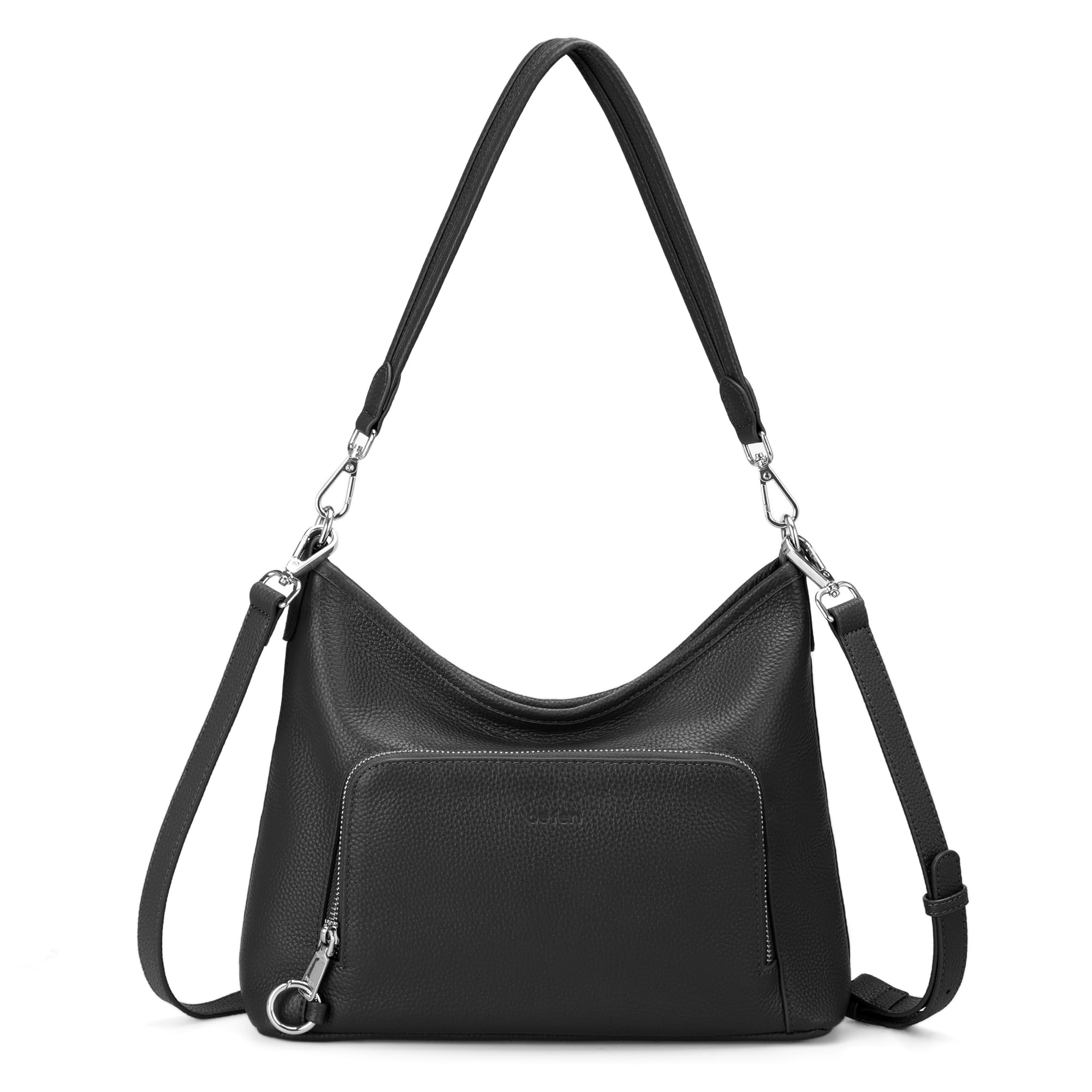 befen Genuine Leather Hobo Bag Purses for Women, Anti Theft Built in RFID Wallet Crossbody Bag Purses, Soft Real Women's Shoulder bag Handbags with 2 Adjustable Shoulder Straps and 4 Zippers，Black
