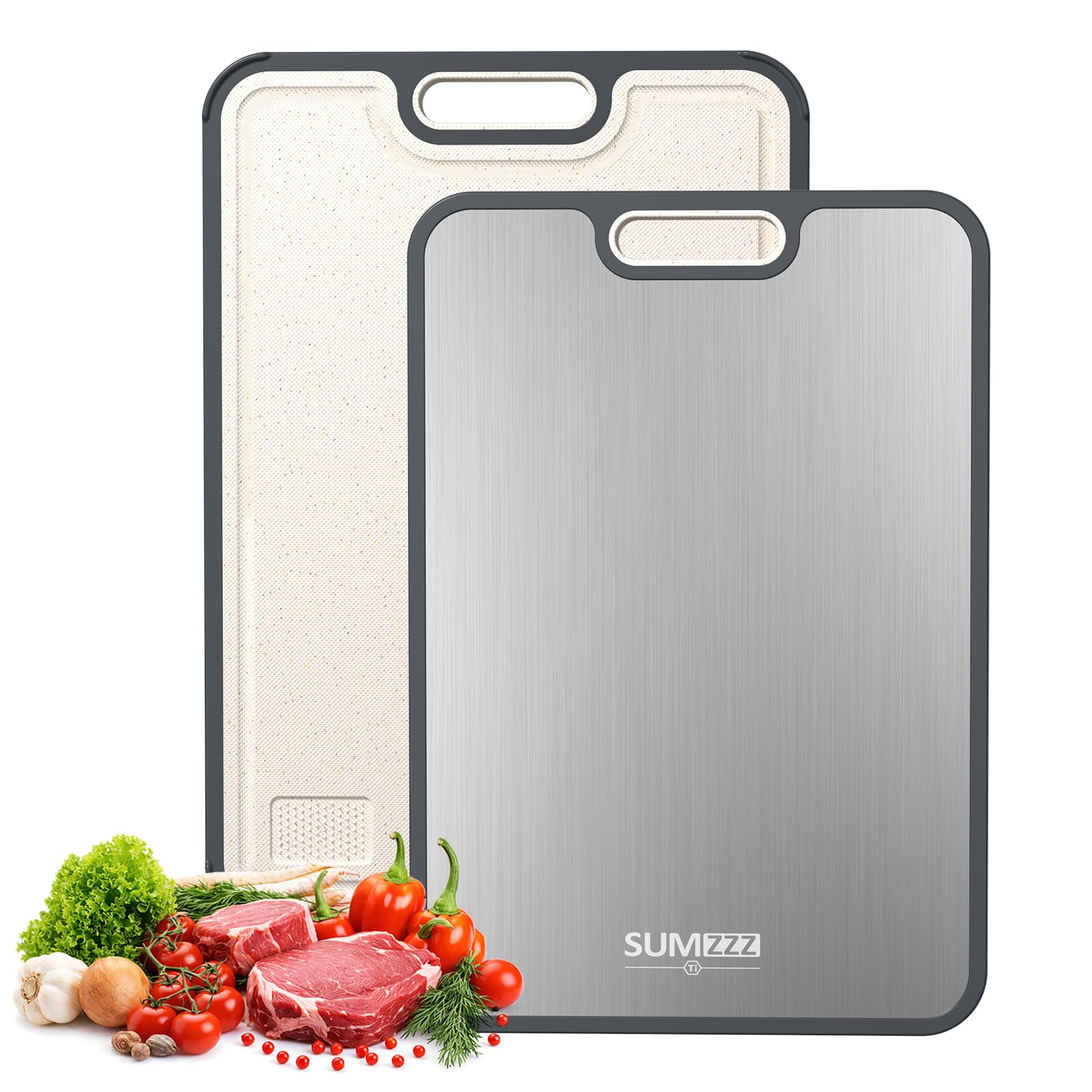 Sumzzz Titanium Cutting Board for Kitchen, Cutting Board Double Sided Food Grade, Pure Titanium/PP, Easy to Clean Large Size 15”×10.3”