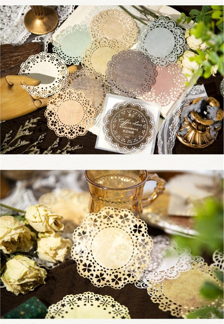 60 Pcs Lace Paper Decoupage Paper Round Lace Paper Lace Table Doilies for Scrapbook Supplies Aesthetic Journals Junk Journal Planners Vintage Journaling Supplies Crafts（C）