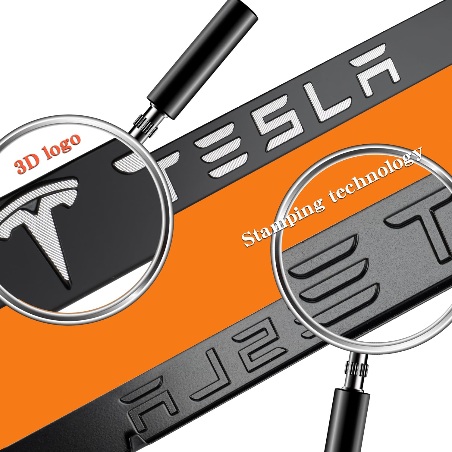 2PCS License Plate Frames for Tesla, Model 3/Y/S/X Accessories, Aluminum Alloy Weather Proof License Plate Holder, Matte Black Tesla 3D Tag Frame Cover with Screw Caps