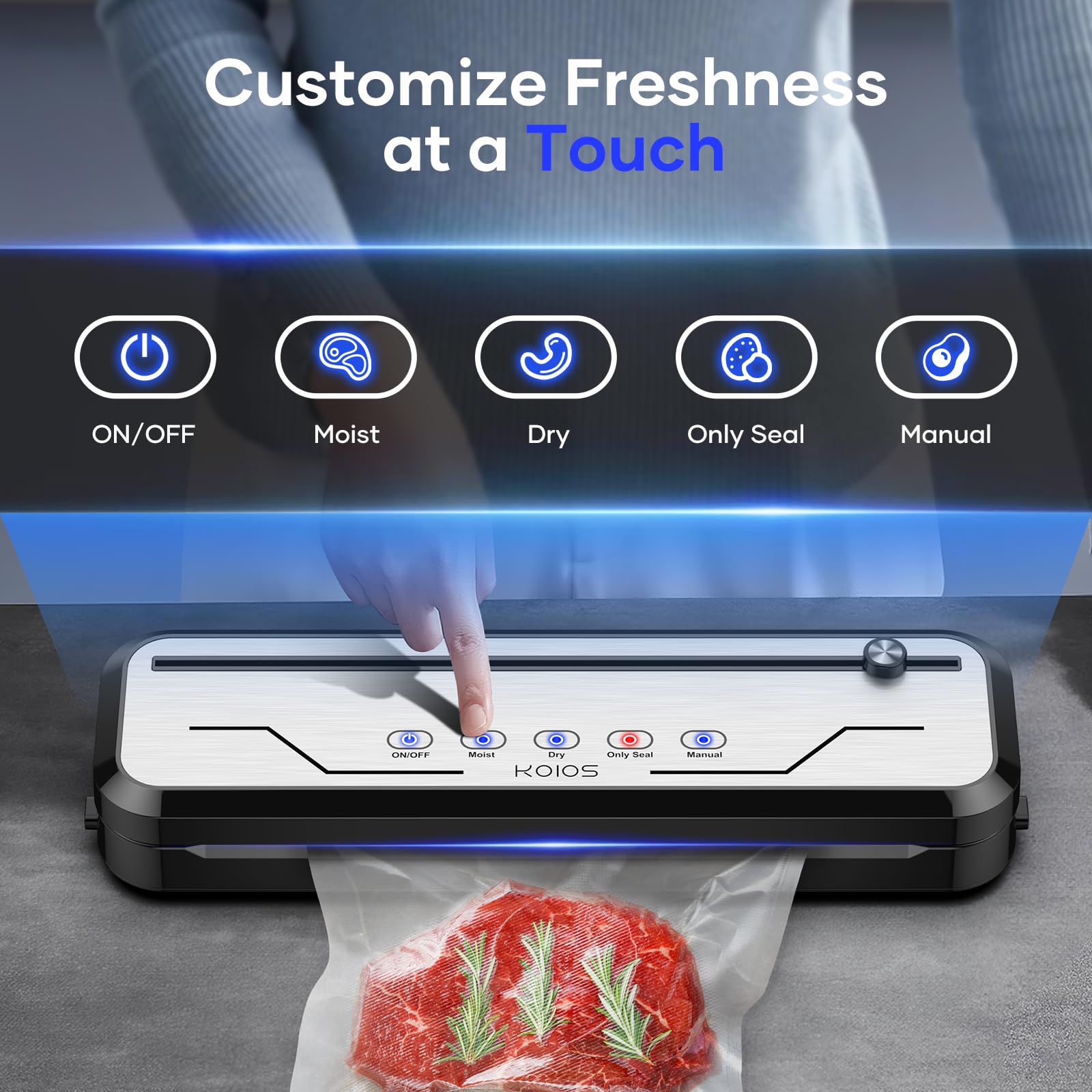 Vacuum Sealer for Food, Multi-Functional Vacuum Sealer Machine Compact Air Sealing System with Build-in Cutter, LED Indicator Dry & Moist Modes with 15 Vacuum Bags for Food Vacuum Sealing (Silver)