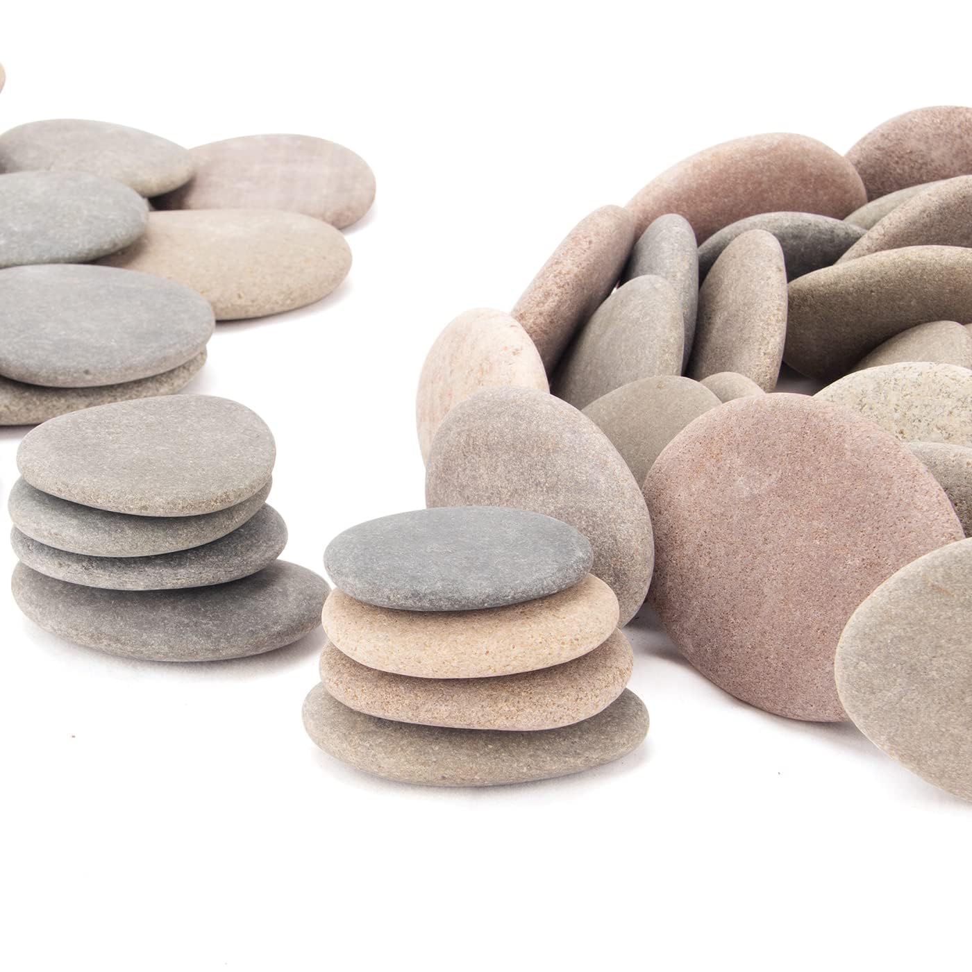 About 92-100 PCS River Rocks, 2"-3.3" Flat Painting Stones, 18 Pounds