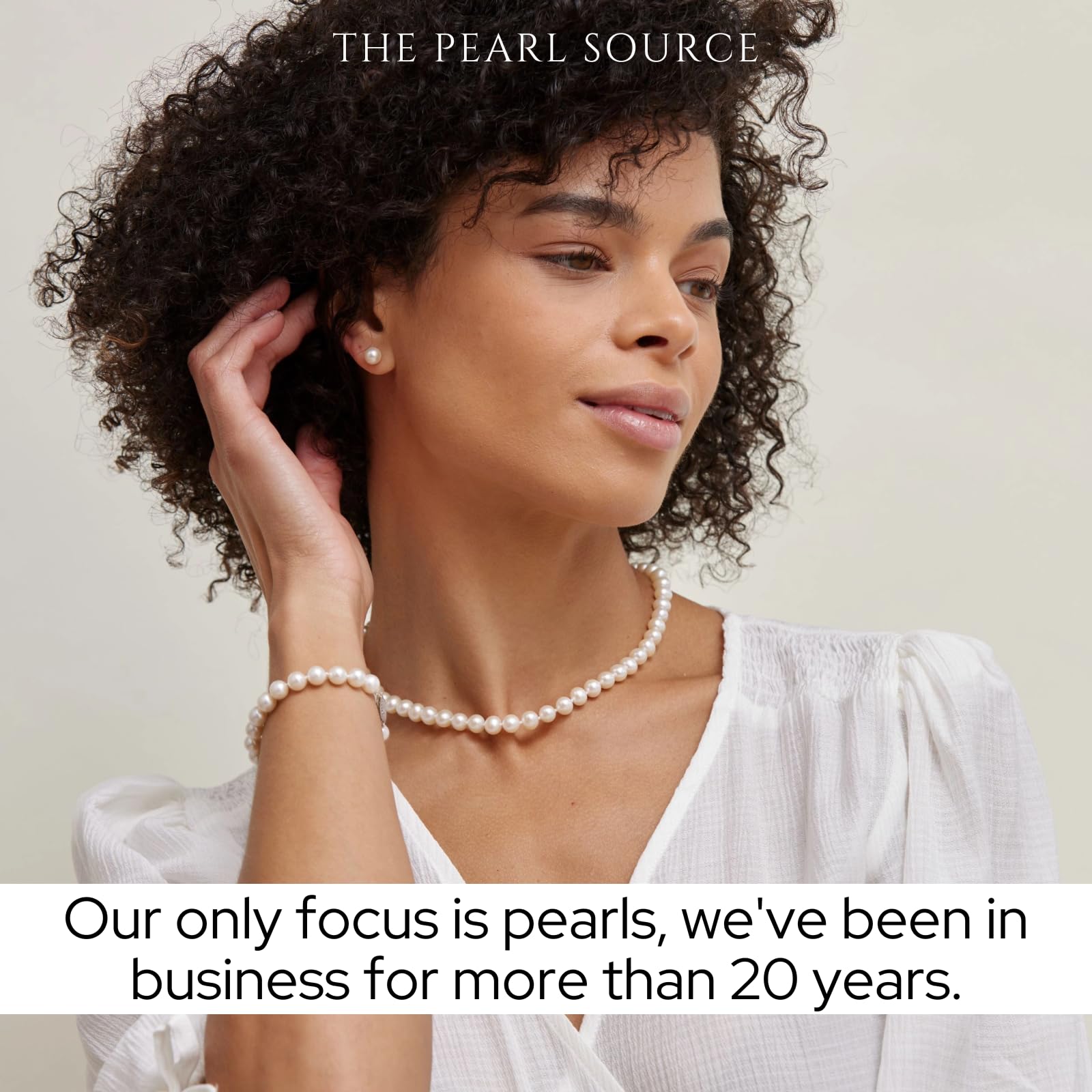 The Pearl Source Real Pearl Necklace for Women with AAA+ Quality Round White Freshwater Genuine Cultured Pearls | 20-inch Pearl Strand with 14K Gold Plated Sterling Silver Clasp