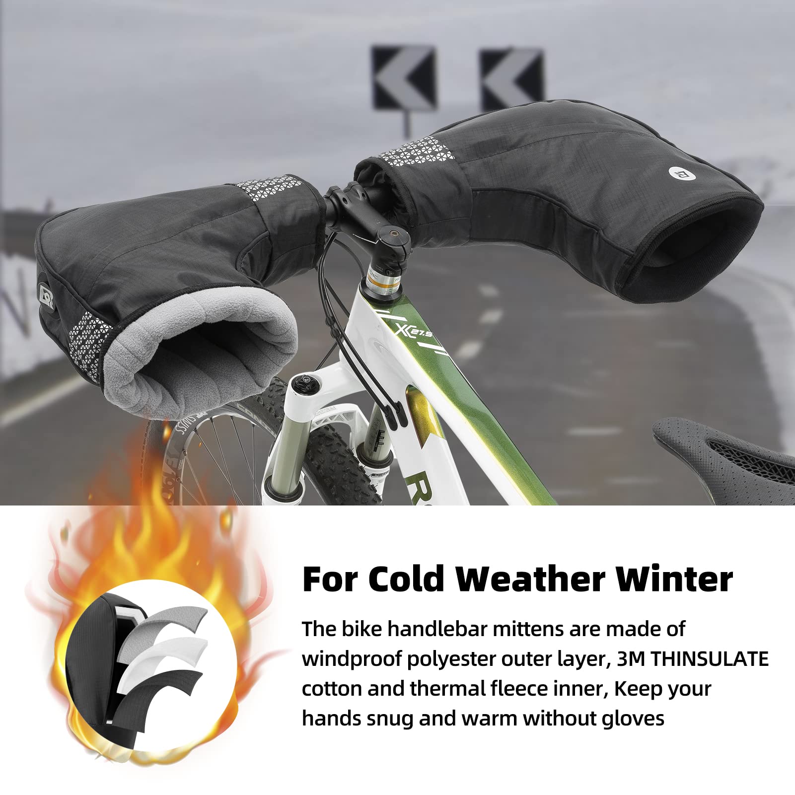 ROCKBROS Bike Handlebar Mittens Cold Weather Thinsulate Thermal Bicycle Mittens Pogies Handlebar Cover Gloves for Mountain Commuter MTB Fat Bike