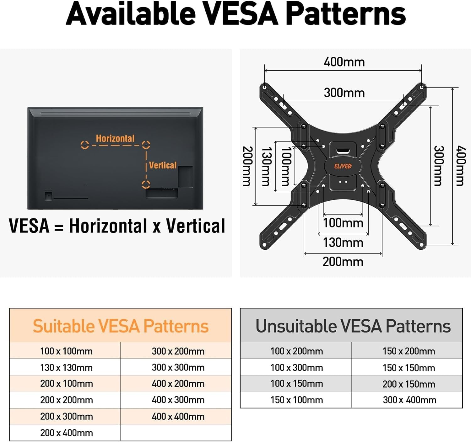 ELIVED UL Listed TV Wall Mount for Most 26-60 Inch TVs, Swivel and Tilt Full Motion TV Mount with Single Stud Perfect Center Design, Wall Mount TV Bracket Max VESA 400x400mm, Holds up to 88 lbs.