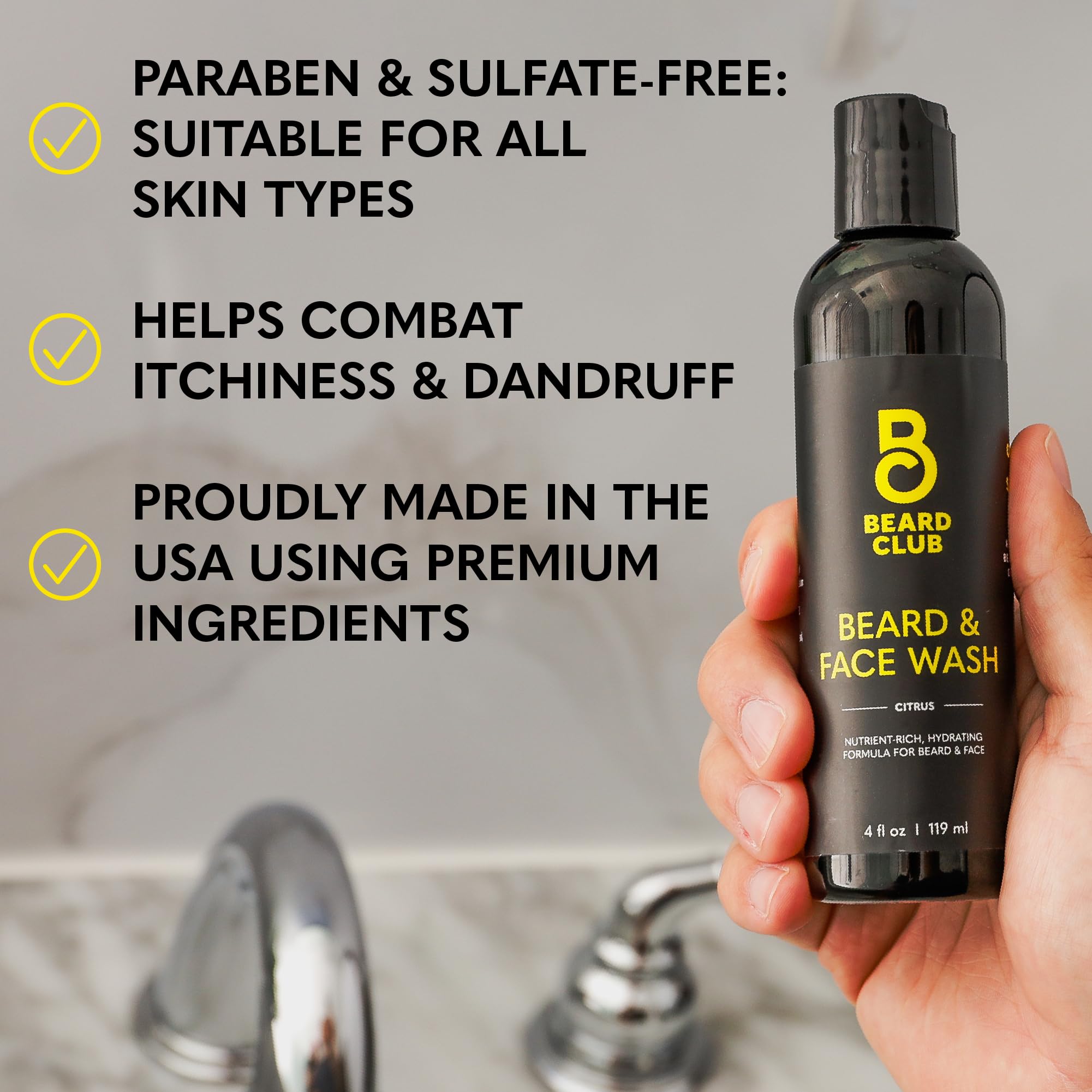 The Beard Club Citrus Beard & Face Wash– All-in-One Cleanser, Softens & Nourishes Facial Hair, Hydrates & Cleans Skin, Paraben & Sulfate-Free