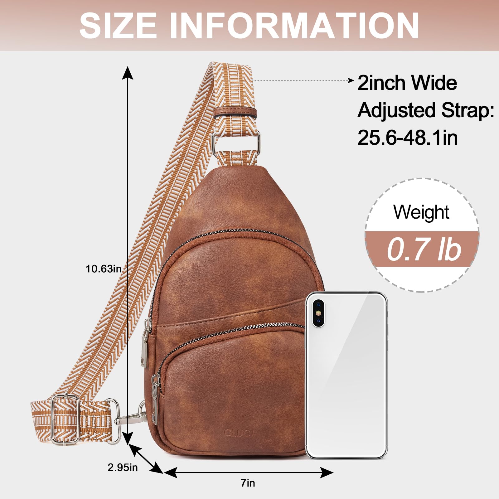 CLUCI Small Sling Bag for Women, Vegan Leather Fanny Pack Crossbody Bags for Women, Chest Bag With Guitar Strap