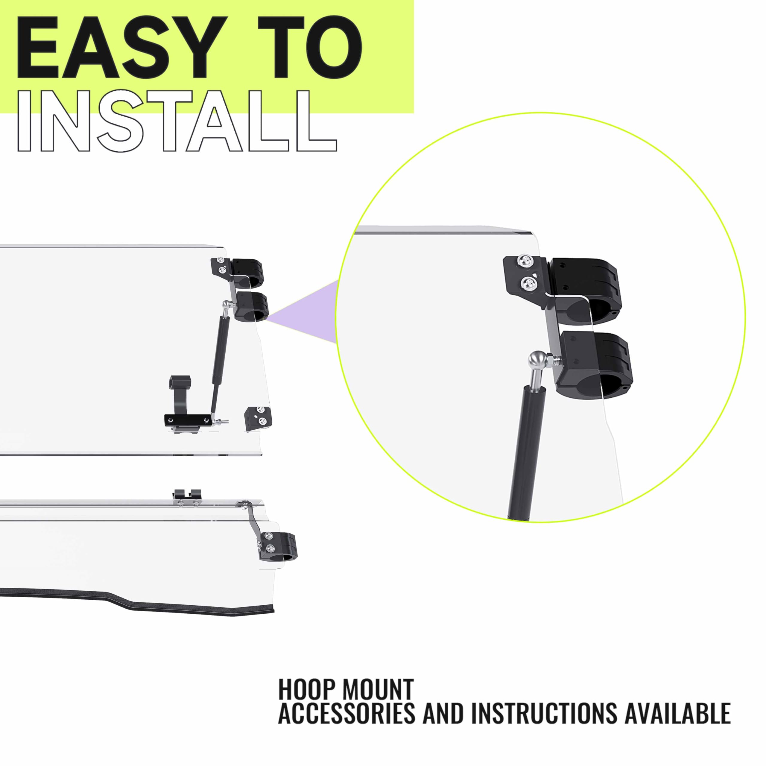 HECASA 2-IN-1 Folding Windshield Compatible with 2015+ Kawasaki Mule Pro FXT/DXT/DX/FX Clear Flip Windscreen Gas Spring Included Heavy Duty Scratch Resistance