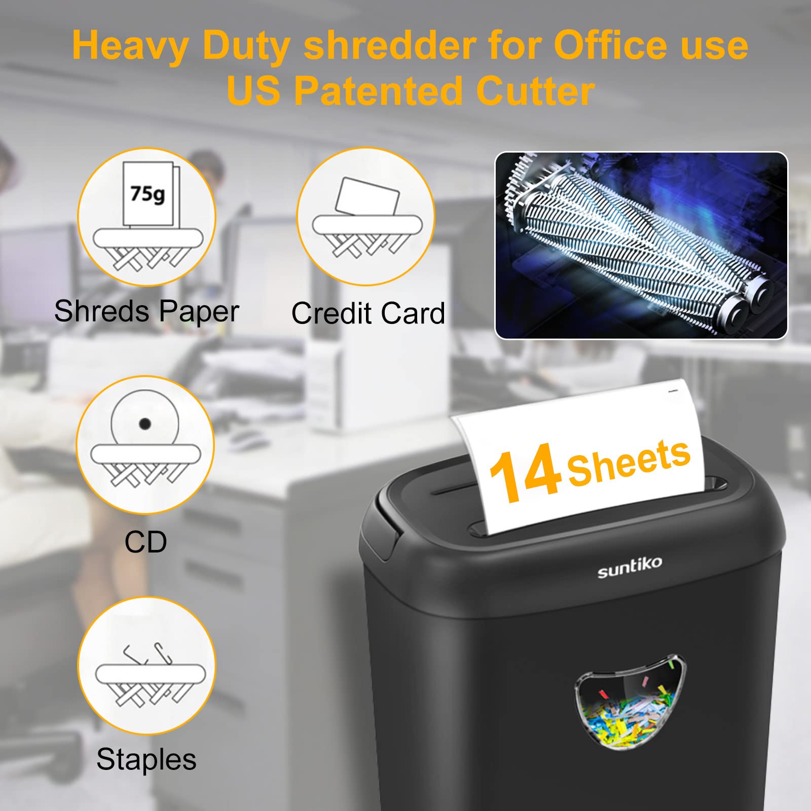 High-Performance Paper Shredder, 14-Sheet Cross Cut, 6.6-Gallon Basket, P-4 Security, 3-Mode Design - Jam Proof Heavy Duty Office Shredder (ETL Certified)