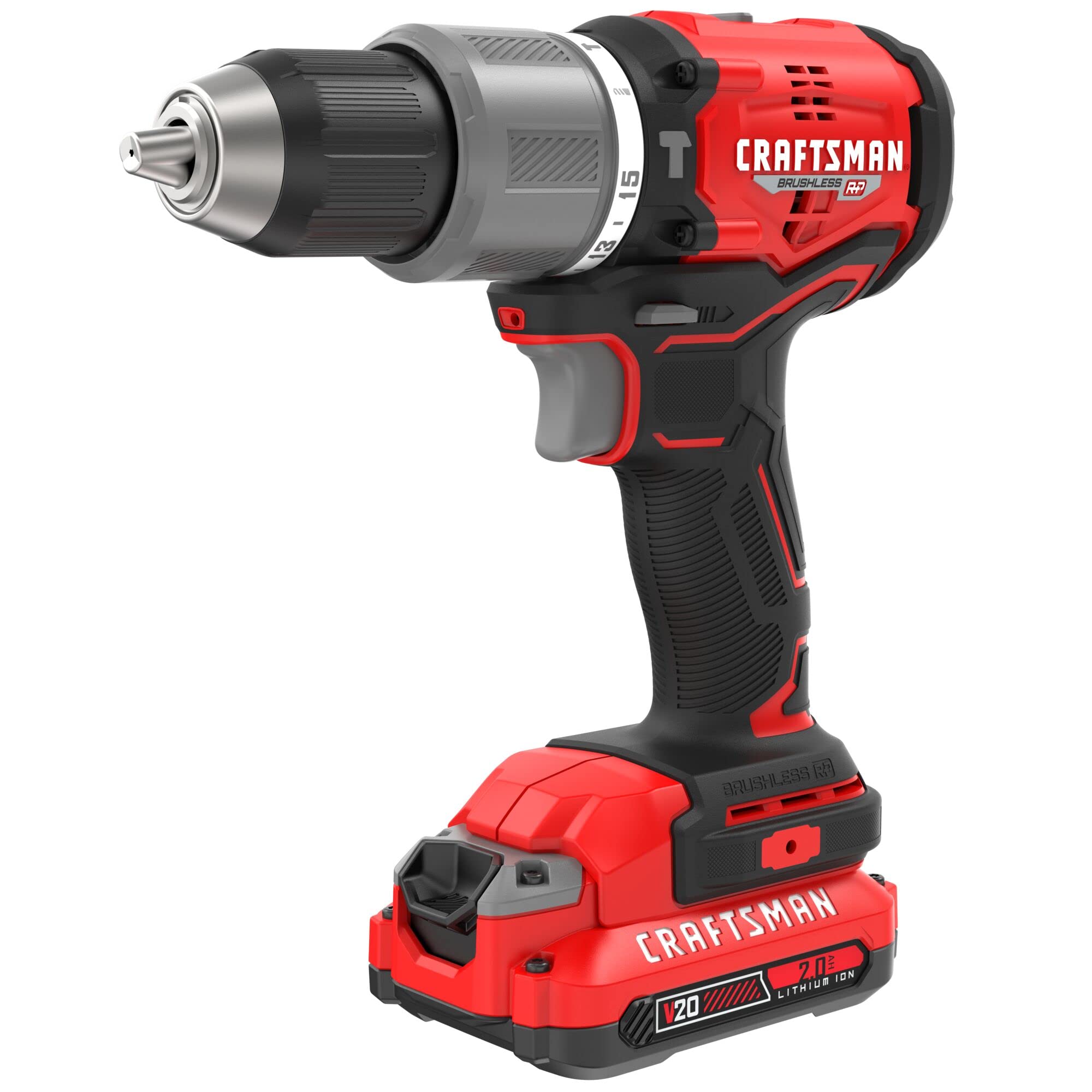 CRAFTSMAN V20 Cordless Hammer Drill Kit, 1/2 inch, 2 Batteries and Charger Included (CMCD732D2)