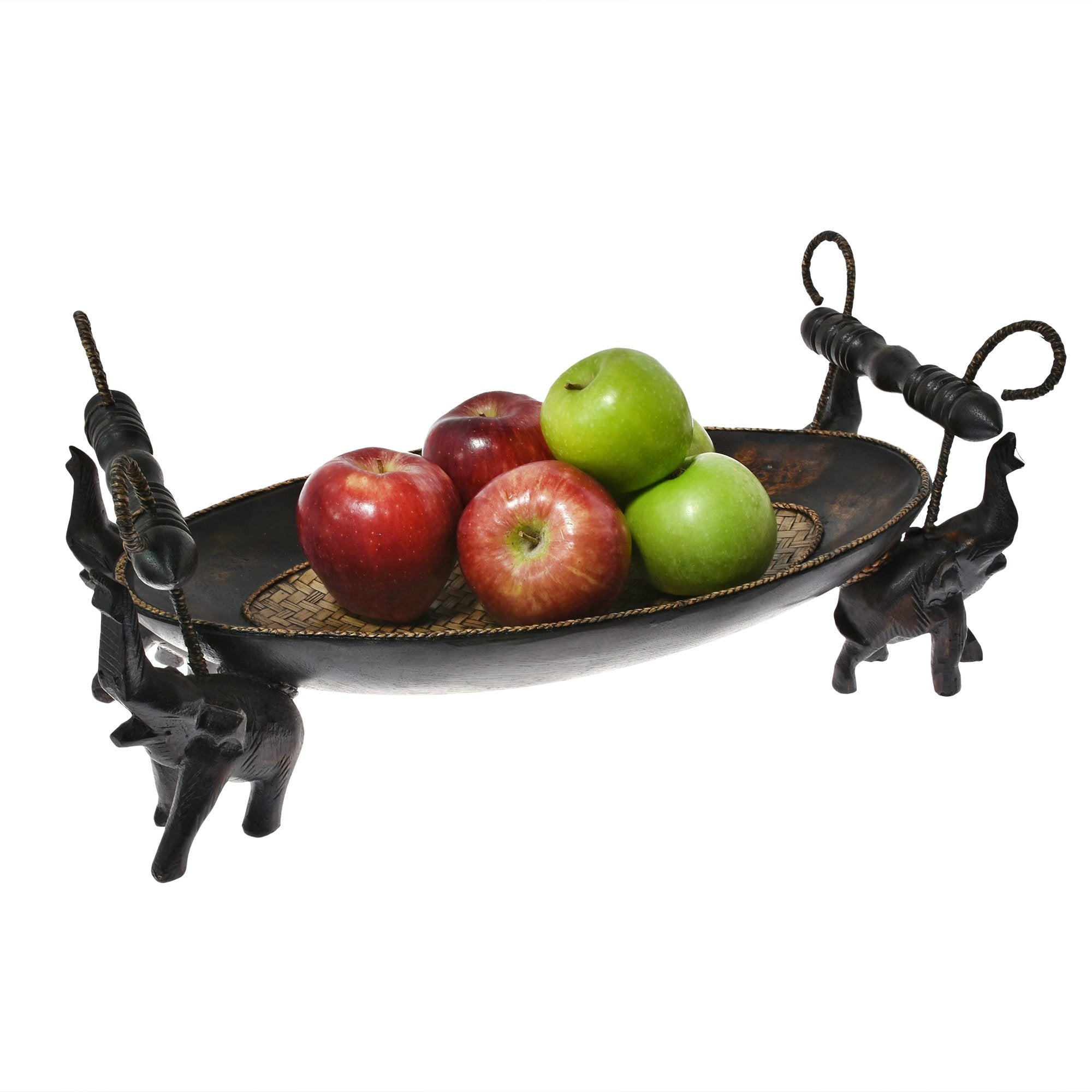 AeraVida Beautiful Pride of The Elephant Centerpiece Tray Carved Rain Tree Oval Wooden Food Fruit Tray Home Decor