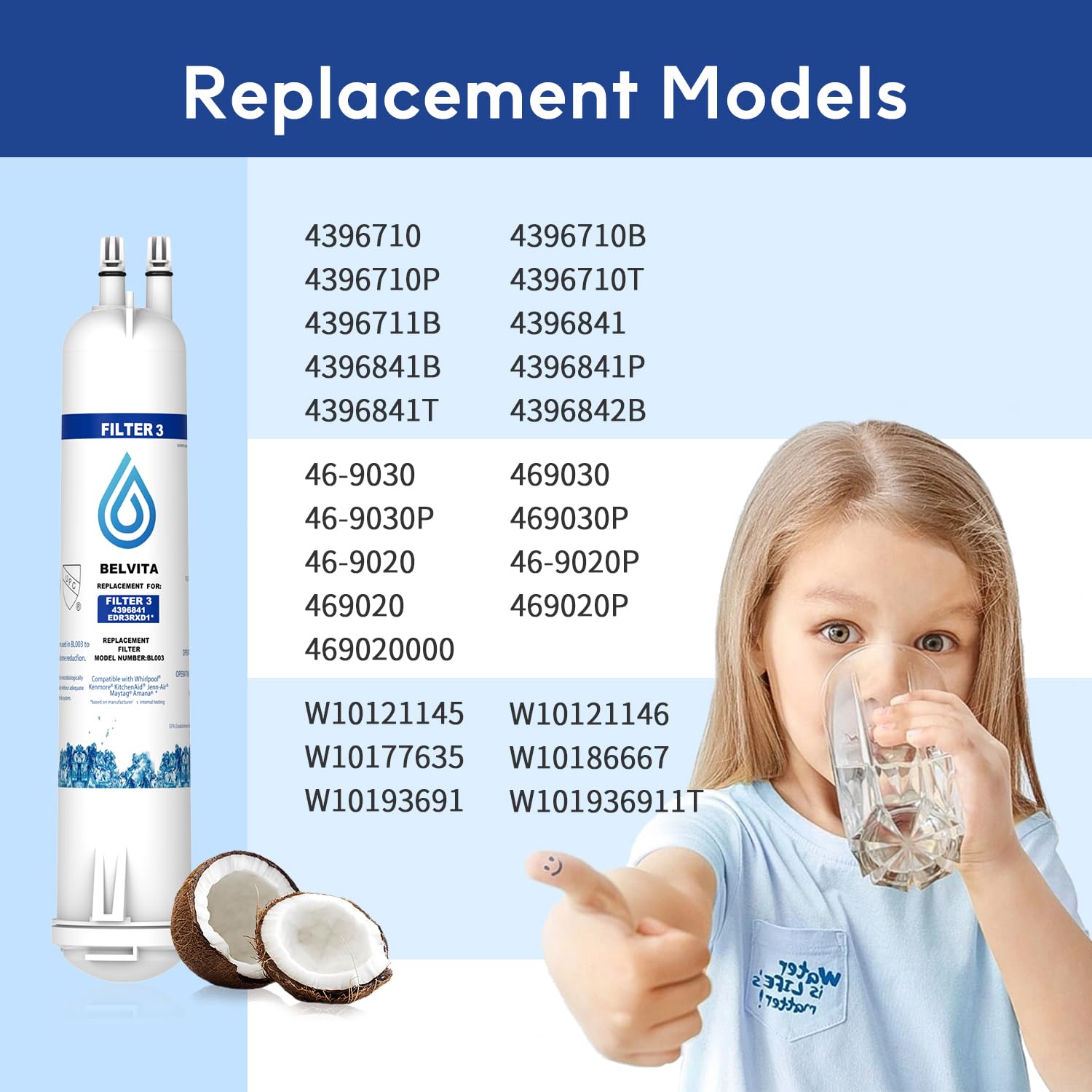 BELVITA Compatible with EDR3RXD1, 4396841, 4396710, Filter 3, 46-9083,46-9030, 9030, 9083 Refrigerator Water Filter (3 Pack)