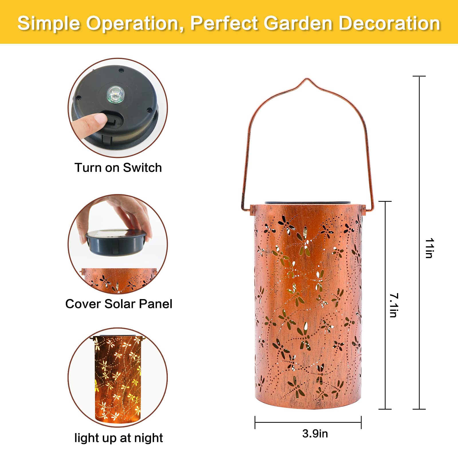 Solar Lanterns Outdoor Hanging Lantern Lights, Dragonfly Hollowed-Out Metal Decor Lantern, Waterproof LED Decorative Garden Light - Delicate Garden Decoration for Patio, Yard, Pathway, Landscape