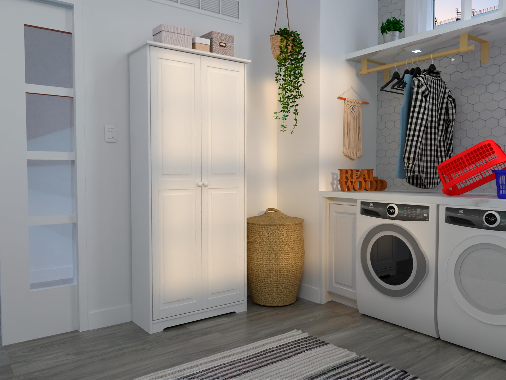 From the Tree Furniture Pantry Cabinet Storage Cabinet with 2 Doors Solid Wood - Adjustable Shelves for Kitchen, Dining Room, or Utility Room Organization