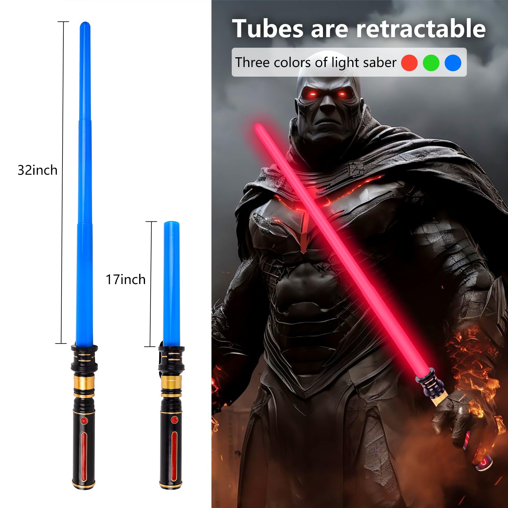 YOFOTHS Light Up Saber, 3 Pack Lightsaber with FX Sound and Realistic Handle, Light Up Saber for Kids, Expandable Light Swords for Halloween Dress Up Parties Birthday Christmas Galaxy War Fighters