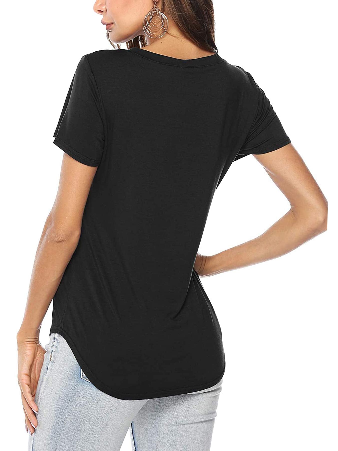 DittyandVibe Women's Short Sleeve V Neck Criss Cross T-Shirt Tops (Black,L)