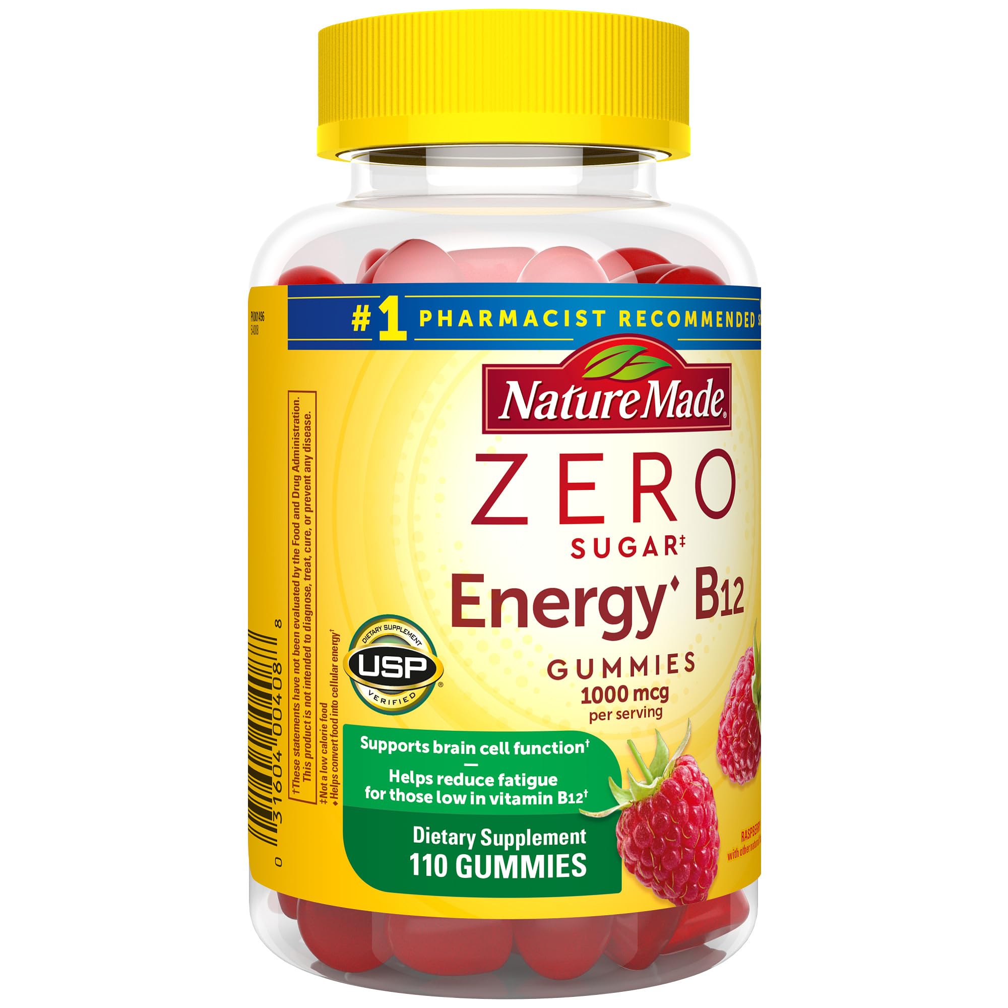 Nature Made Zero Sugar Energy Vitamin B12 Gummies 1000 mcg per Serving, B12 Vitamins, Energy Metabolism Support, 110 Sugar Free Gummies, 55 Day Supply