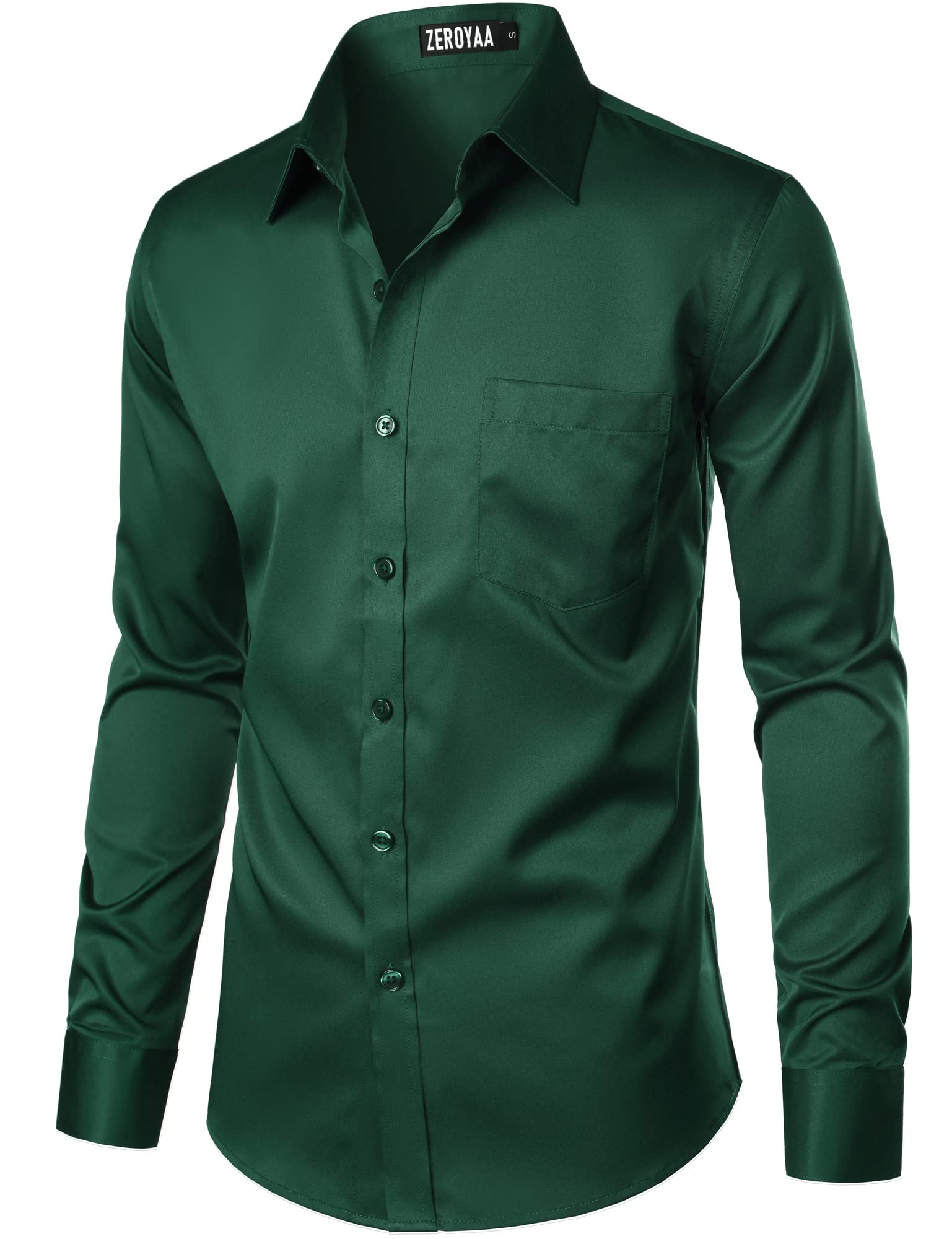 ZEROYAA Men's Urban Stylish Casual Business Slim Fit Long Sleeve Button Up Dress Shirt with Pocket ZLCL29-Dark Green X-Large