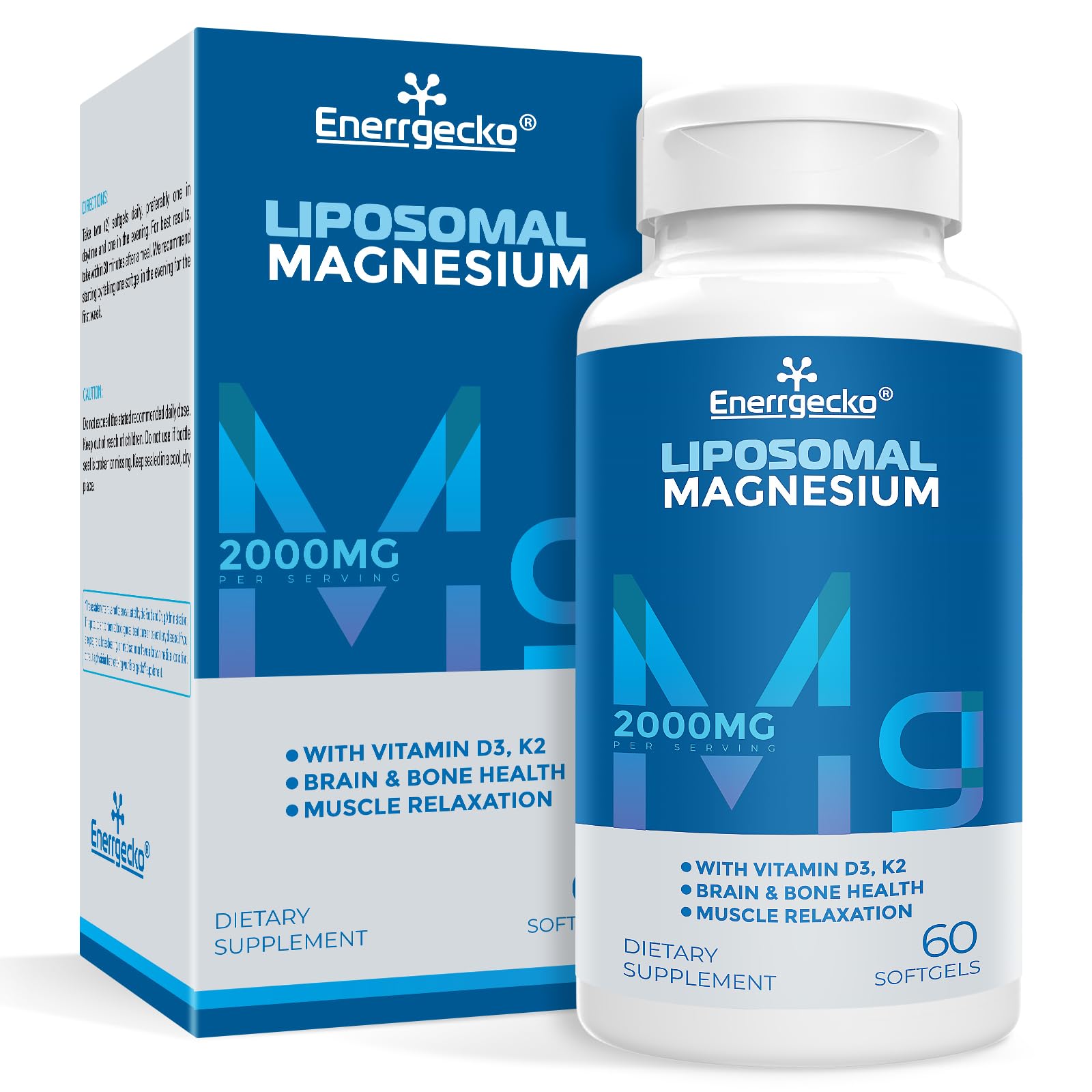 Liposomal Magnesium Softgels 2000mg - Magnesium Supplement with Vitamin D3 & K2 - Brain and Bone Health & Muscle Relaxation - Non-GMO, Gluten-Free 60 Softgels