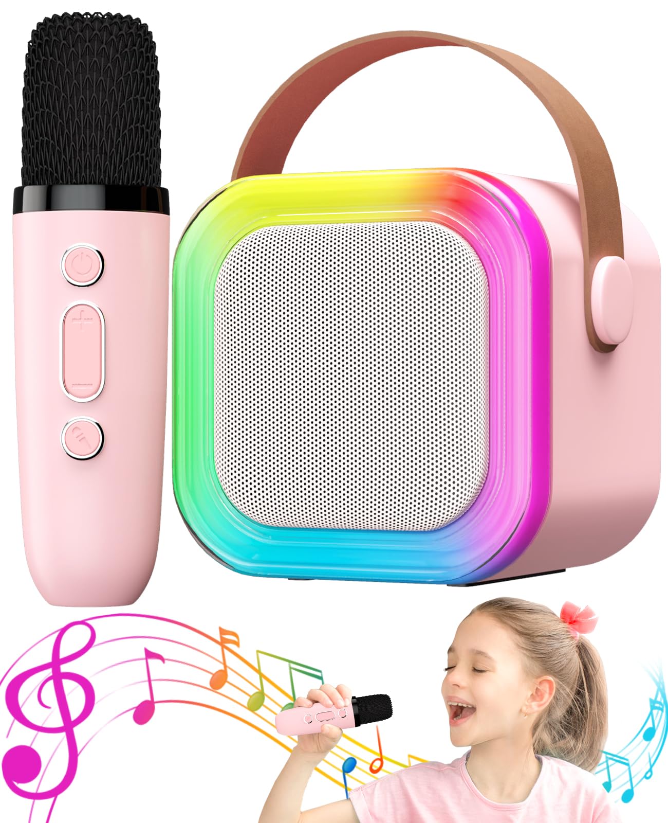 Karaoke Machine for Kids Microphone Gifts for Teen Girls Toys Age 6-8 for Kids 4 5 7 9 6 8 10 Year Old Christmas Birthday Gift Ideas (Pink)