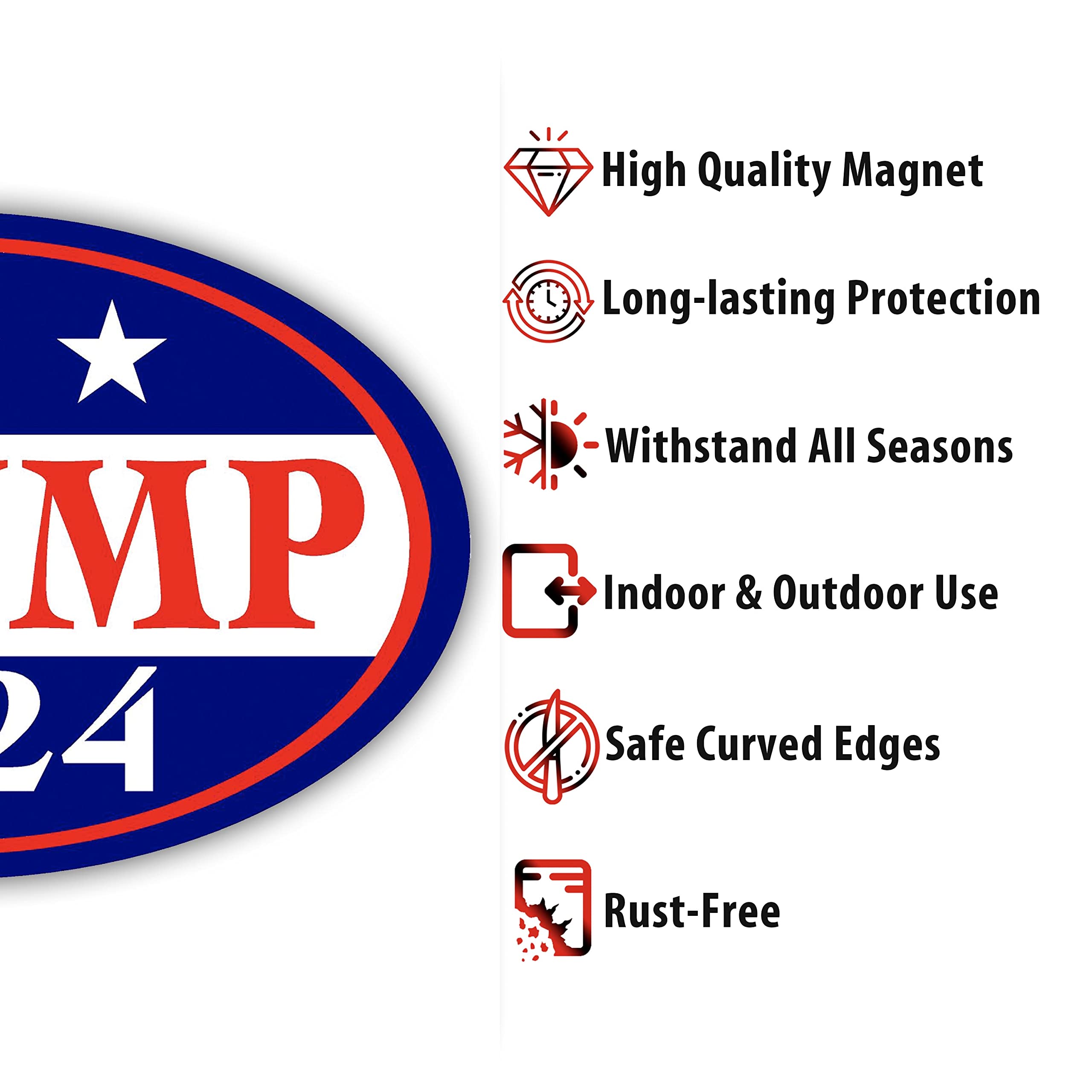 Trump 2024 Donald Trump for President Magnetic Bumper Sticker Oval, Share w/Family & Friends - Political Sticker for Vehicle, Refrigerator - Car Magnet Decal, Room & Wall Decor, Gift - 3.5"x5.5"