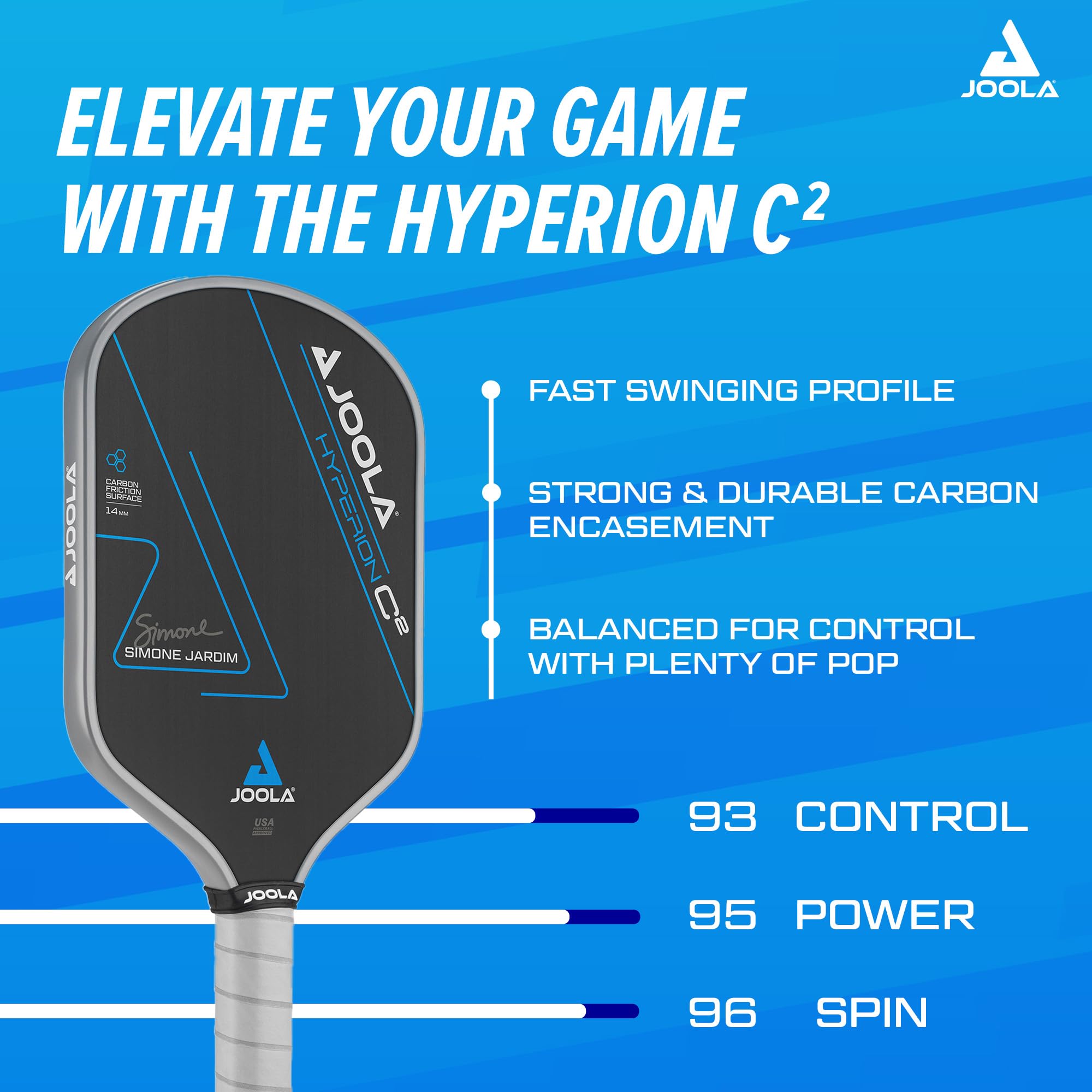 JOOLA Simone Jardim Hyperion C2 Pickleball Paddle - Aero-Curve Hyperion Shape with Charged Surface Technology from The Ben Johns Perseus - Balanced Pickleball Racket with Pop & Power - USAPA Approved