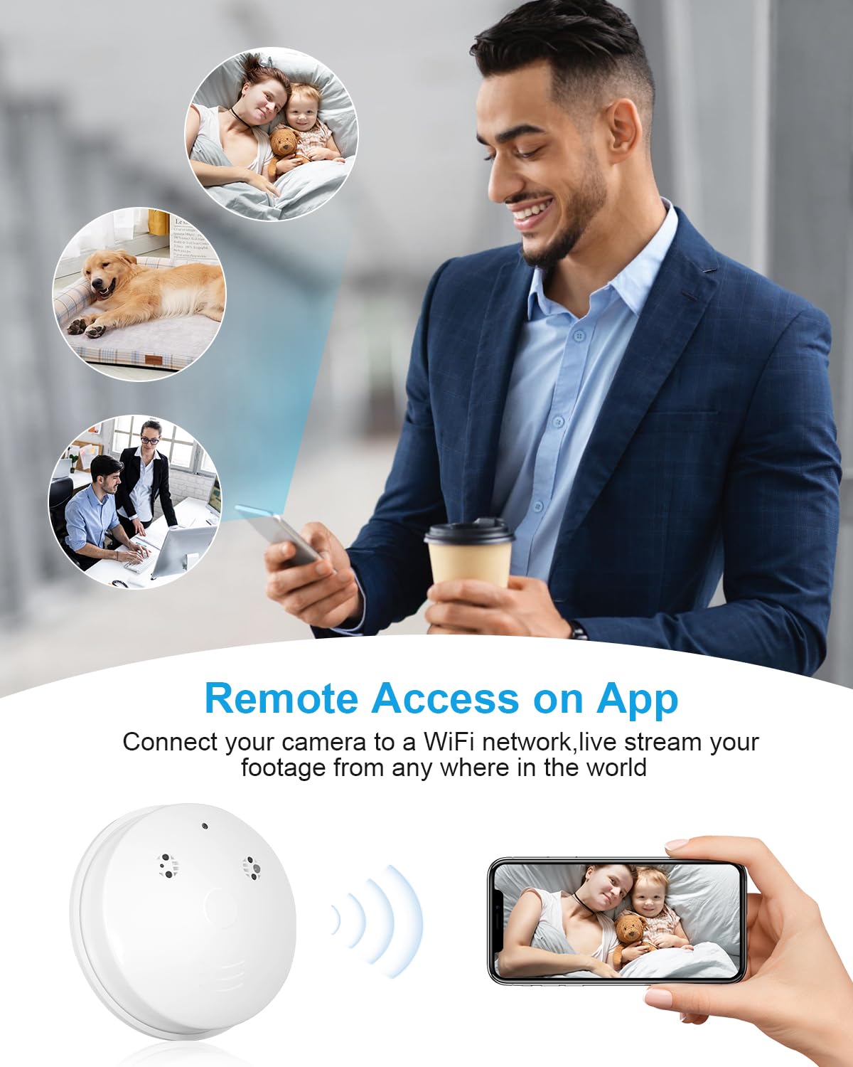 DAIFAC Wireless Spy Camera HD Smoke Detector Hidden Camera,WiFi Remote Real-Time Home Nanny Cam,Security Mini Small Pet Camera,Indoor Camera for Home Security/Office