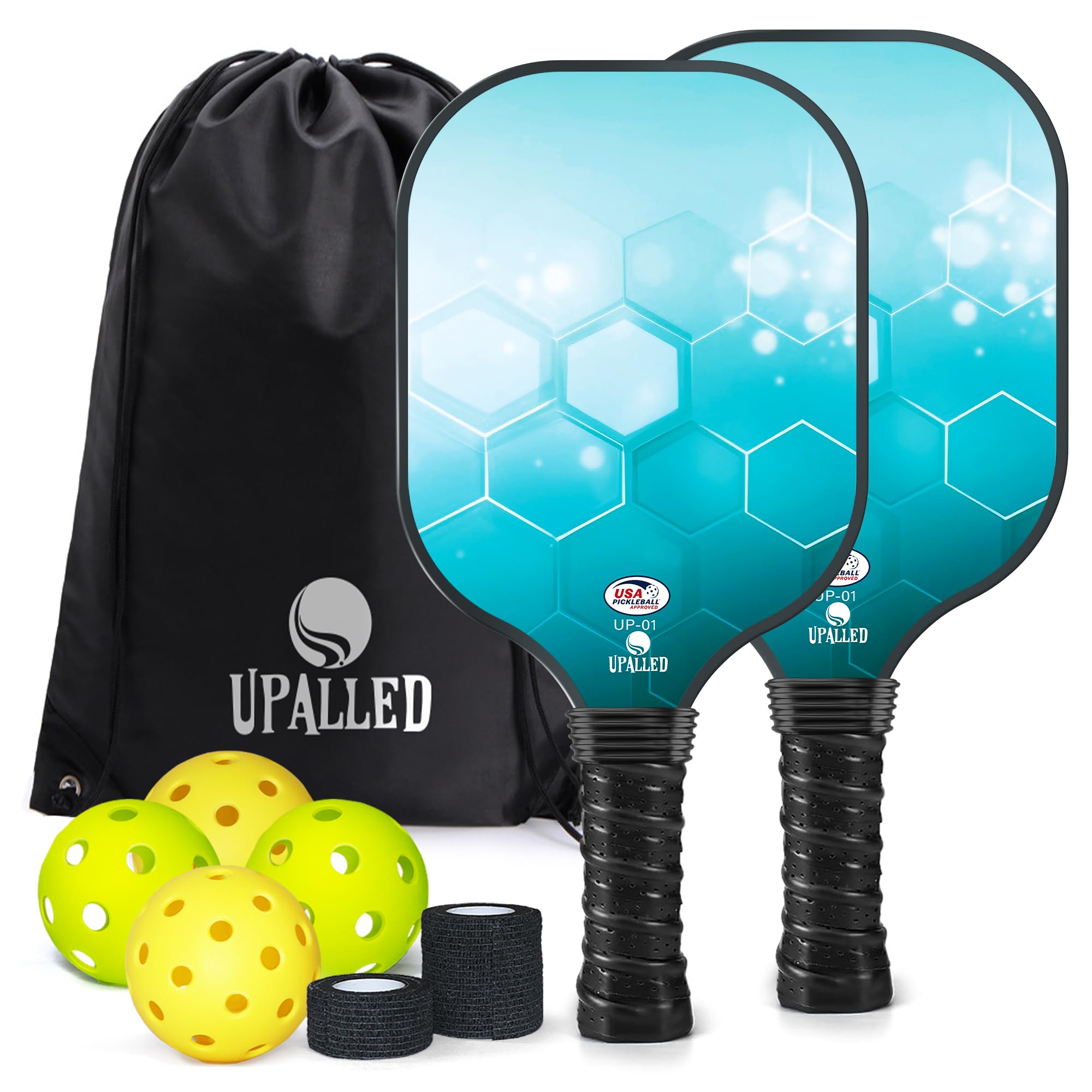 Pickleball Paddles Set of 2, USAPA Approved Fiberglass Pickleball Set with 2 Lightweight Pickleball Paddle,4 Pickleball Balls,1 Backpack Bag,2 Athletic Tape, Pickleball Rackets for Men Women Gifts