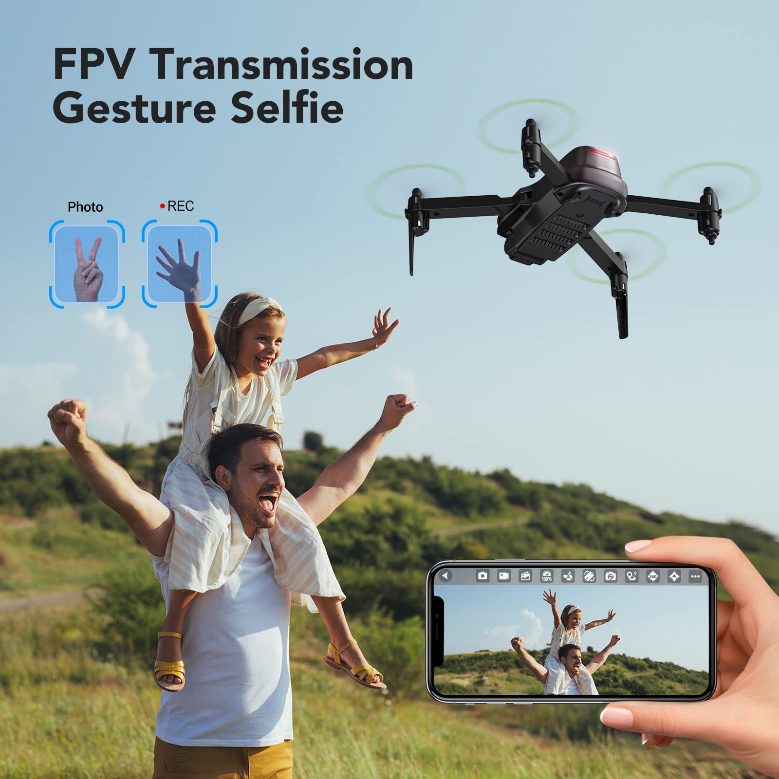 Tomzon D15 Mini Drone with Camera for Kids and Adults Beginners, FPV 1080P Foldable Quadcopter with Trajectory Flight, 3D Flip, Gravity Control, Gesture Control, 2 Batteries with Carrying Case