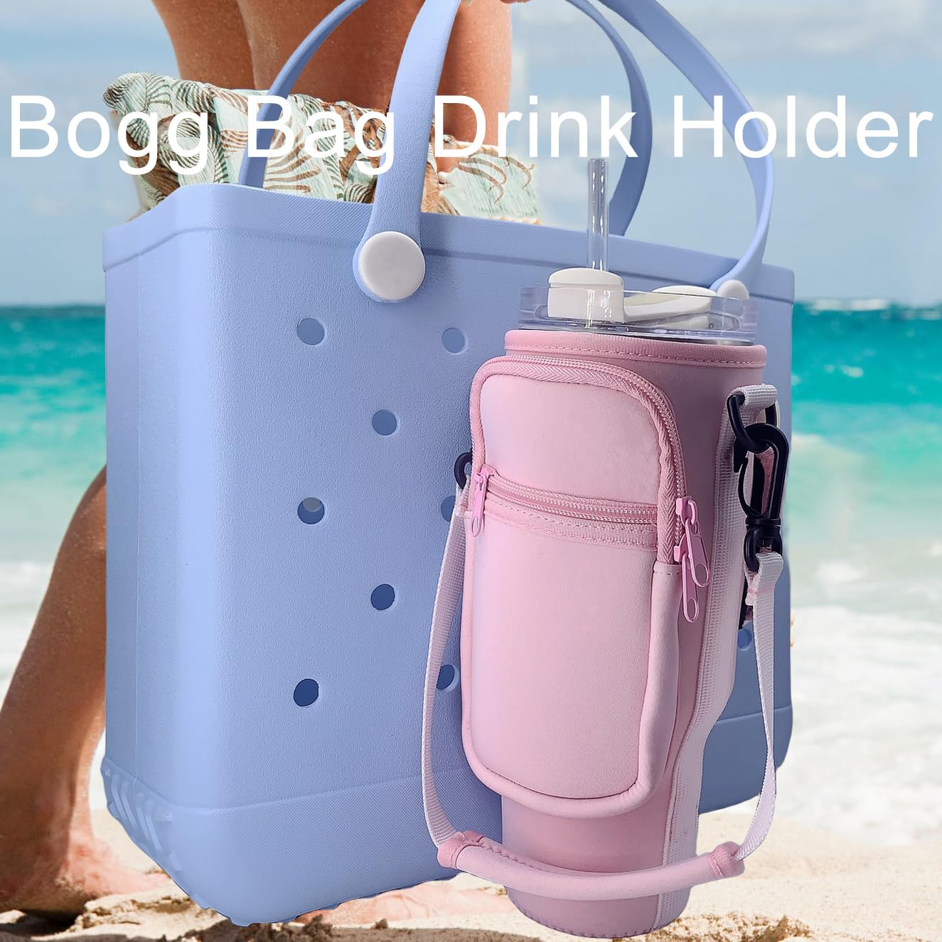 dtylean Bogg Bag Stanley Cup Holder with Pouch, Compatible with Bogg Bag/Simply Southern Totes Accessories (Pink)