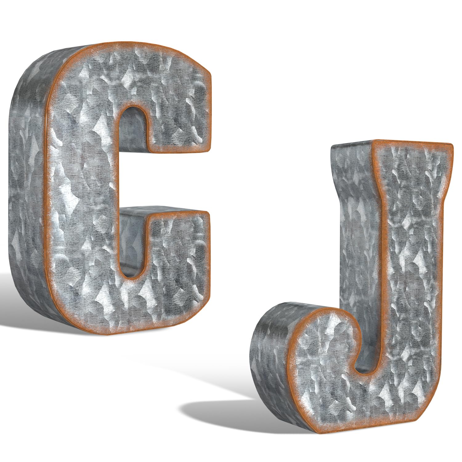 CraftyCrocodile Galvanized Metal Letters for Wall Decor - C and J for Hanging or Freestanding - Unique Blend of Rustic, Vintage, Western, and Industrial Styles, Bundle