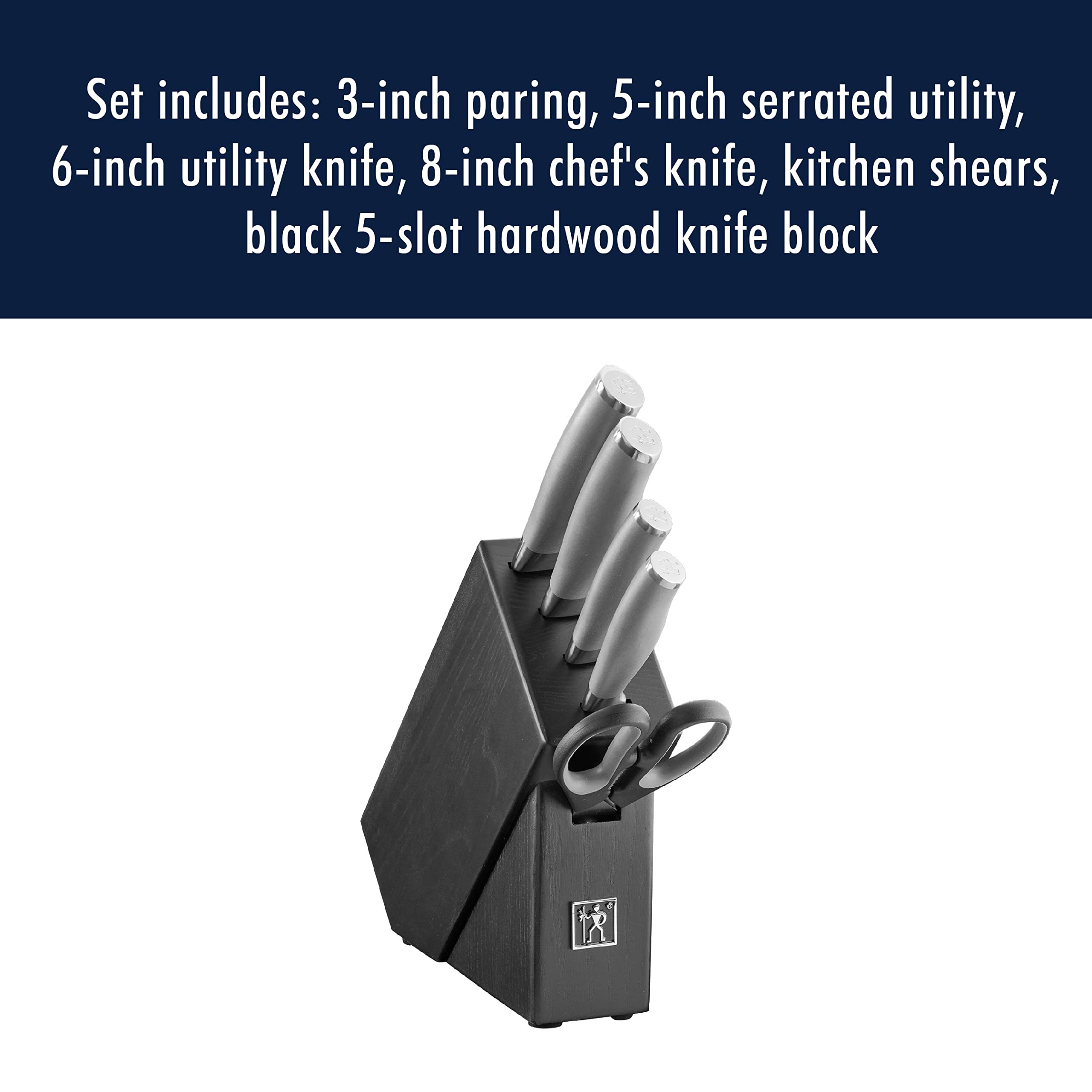 Henckels International Modernist 6-pc Knife Block Set | Paring Knife, Serrated Utility Knife, Utility Knife, Chef’s Knife & Kitchen Shears