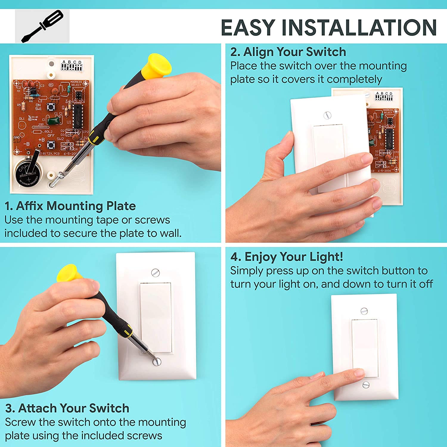 Xodus Innovations HW2175 Remote Control Light Switch Turns on Lamps or Any Outlet Plug in Fixture, Wireless On/Off Light Switch No Wiring Needed, 50 ft RF Range,for Lamp,Fans,Household Appliances