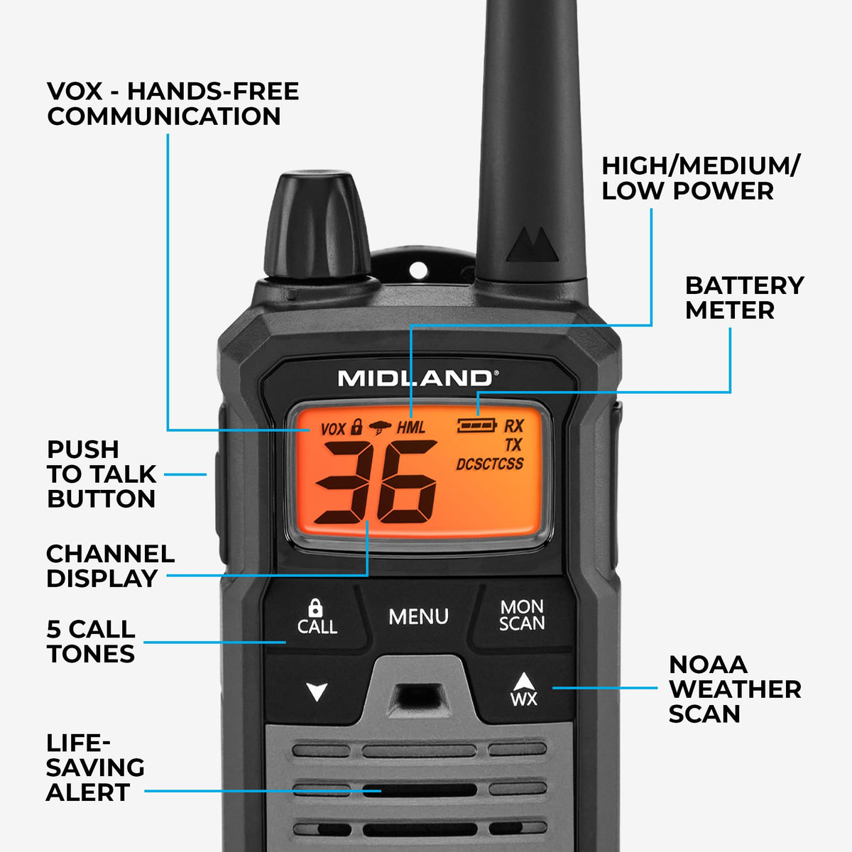 Midland T290VP4 High-Powered GMRS Two-Way Radios | Long-Range Communication with 36 Channels & 121 Privacy Codes | Durable, Water-Resistant Design for Outdoor Adventures