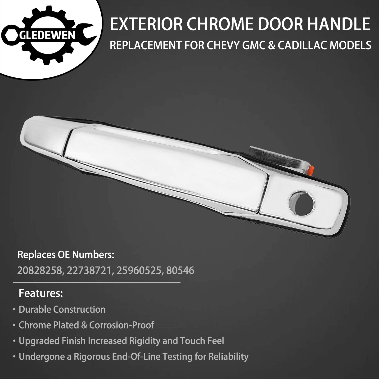 Exterior Chrome Door Handle Front Left Driver Side | Replacement for 2007-2013 Chevy Silverado Suburban Tahoe Avalanche GMC Sierra Yukon Cadillac Escalade | Replaces# 20828258, 22738721, 25960525
