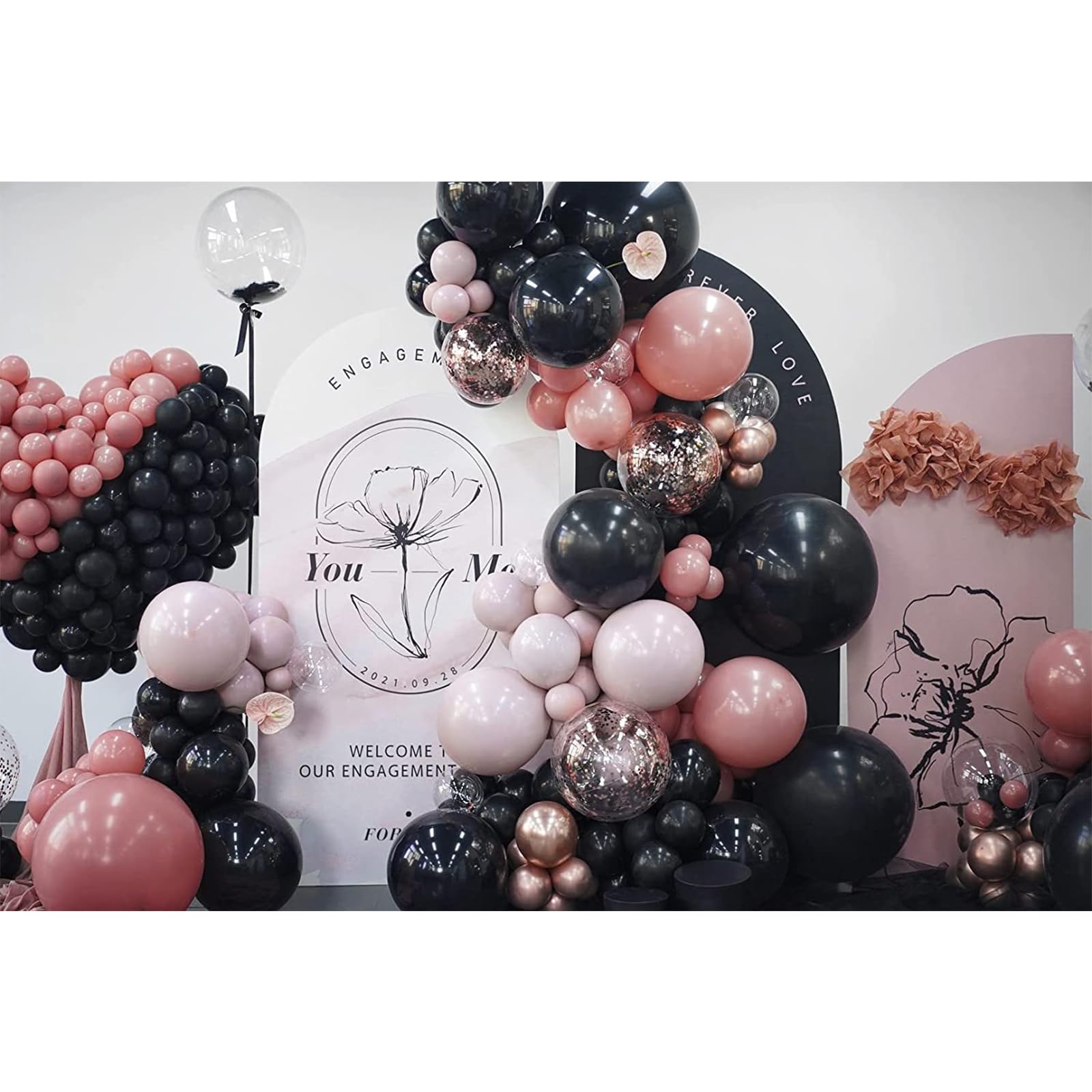 PartyWoo 140 pcs Black and Pink Balloon Garland Kit, Black, Pastel Pink, Dusty Pink Balloons for Balloon Garland Arch Kit, Birthday Party, Baby Shower, Wedding