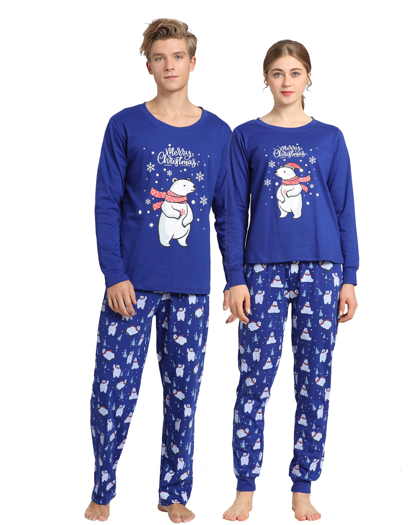 Vopmocld Christmas Family Matching Pajama Red Holiday Pjs Sets Cotton Sleepwear Polar Bear PJS, Blue-men, Large