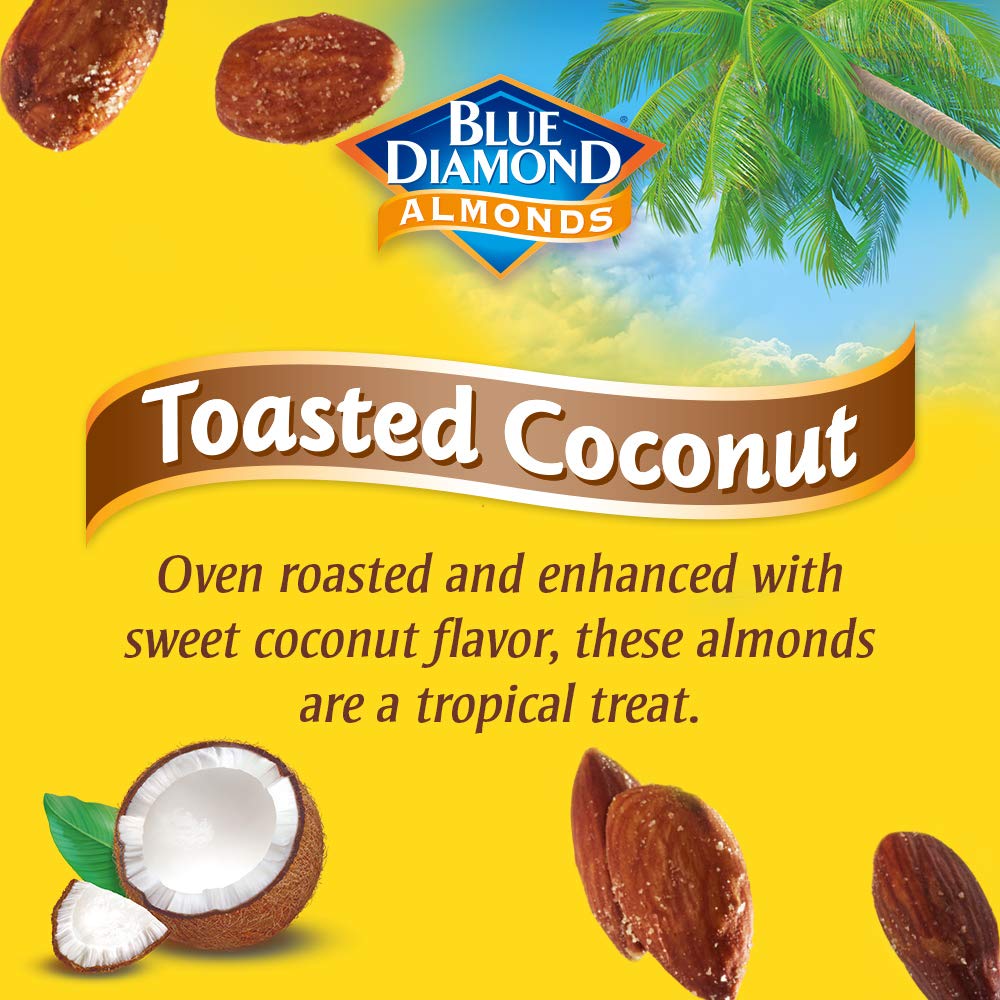 Blue Diamond Almonds, Toasted Coconut Flavored Snack Nuts, Single Serve Bags (1.5 Oz. Tubes, Pack of 12)