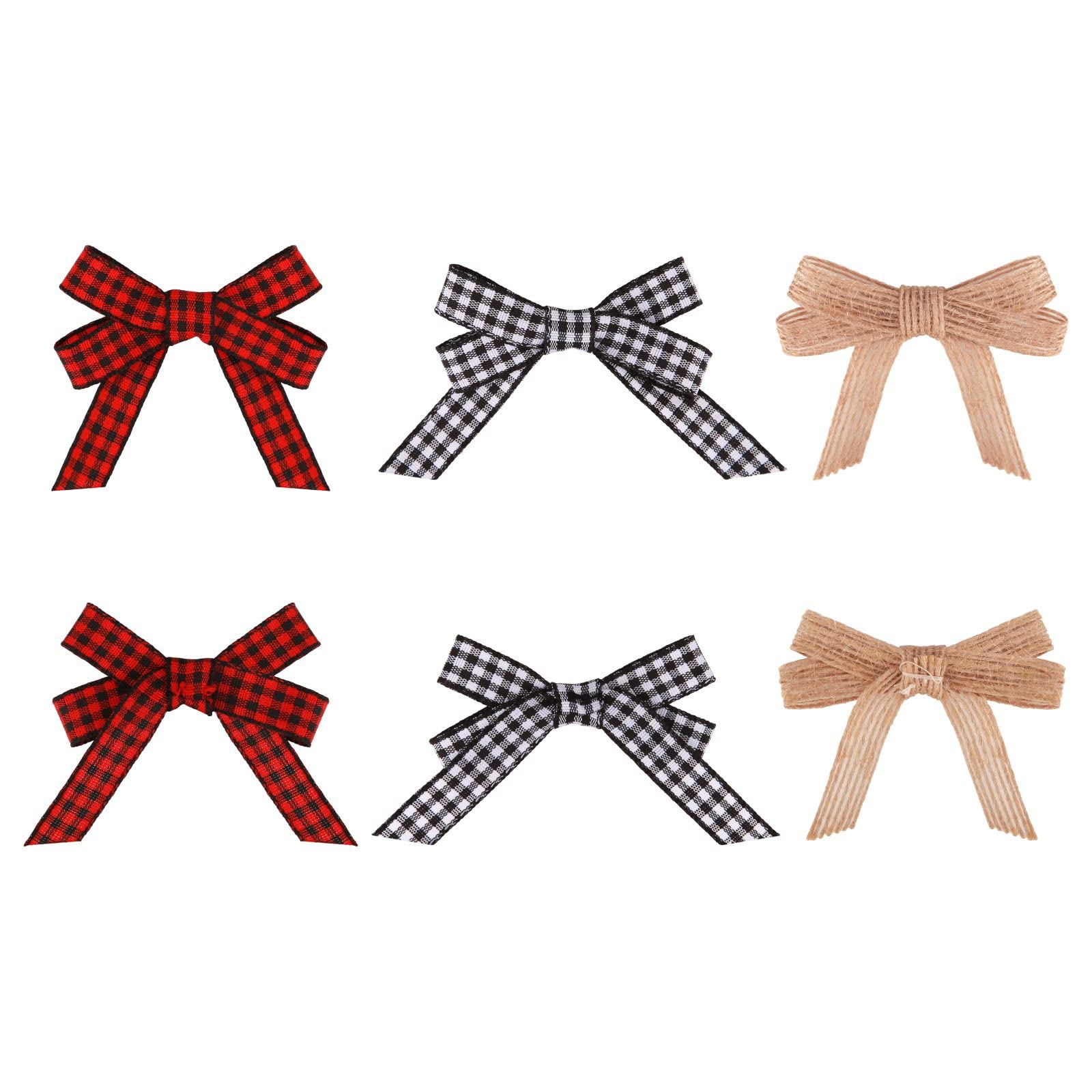 Meseey 30pcs 2.4" Mini Buffalo Check Plaid Red and Black Ribbon Twist Tie Burlap Bow White and Black Gingham Ribbon Double Bows for Packages Gift Wrapping Christmas Decoration