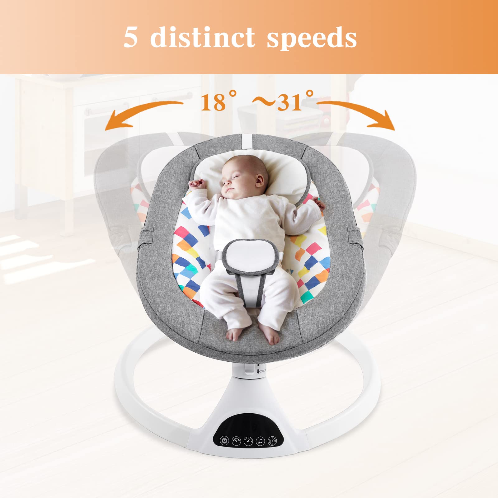 Soobaby Baby Swing for Infants,Electric Bouncer for Babies,Portable Swing for Baby Boy Girl,Remote Control Indoor Baby Rocker with 5 Sway Speeds,Music and Bluetooth