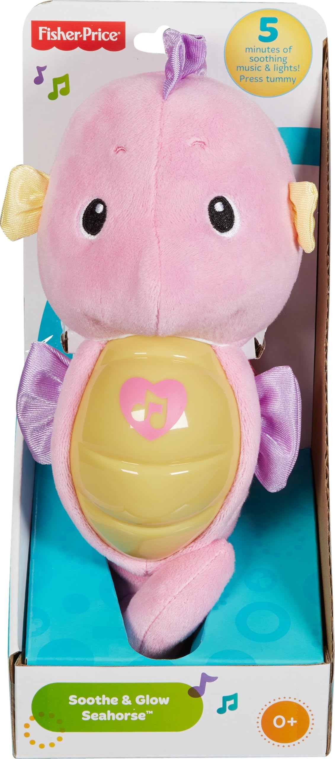 Fisher-Price Musical Baby Toy, Soothe & Glow Seahorse, Pink Plush Sound Machine with Lights & Volume Control for Newborns